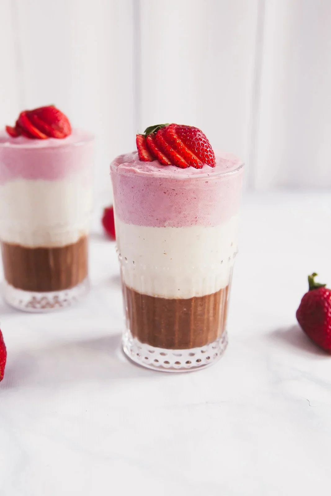 LAYERED BANANA SPLIT PROTEIN SMOOTHIE