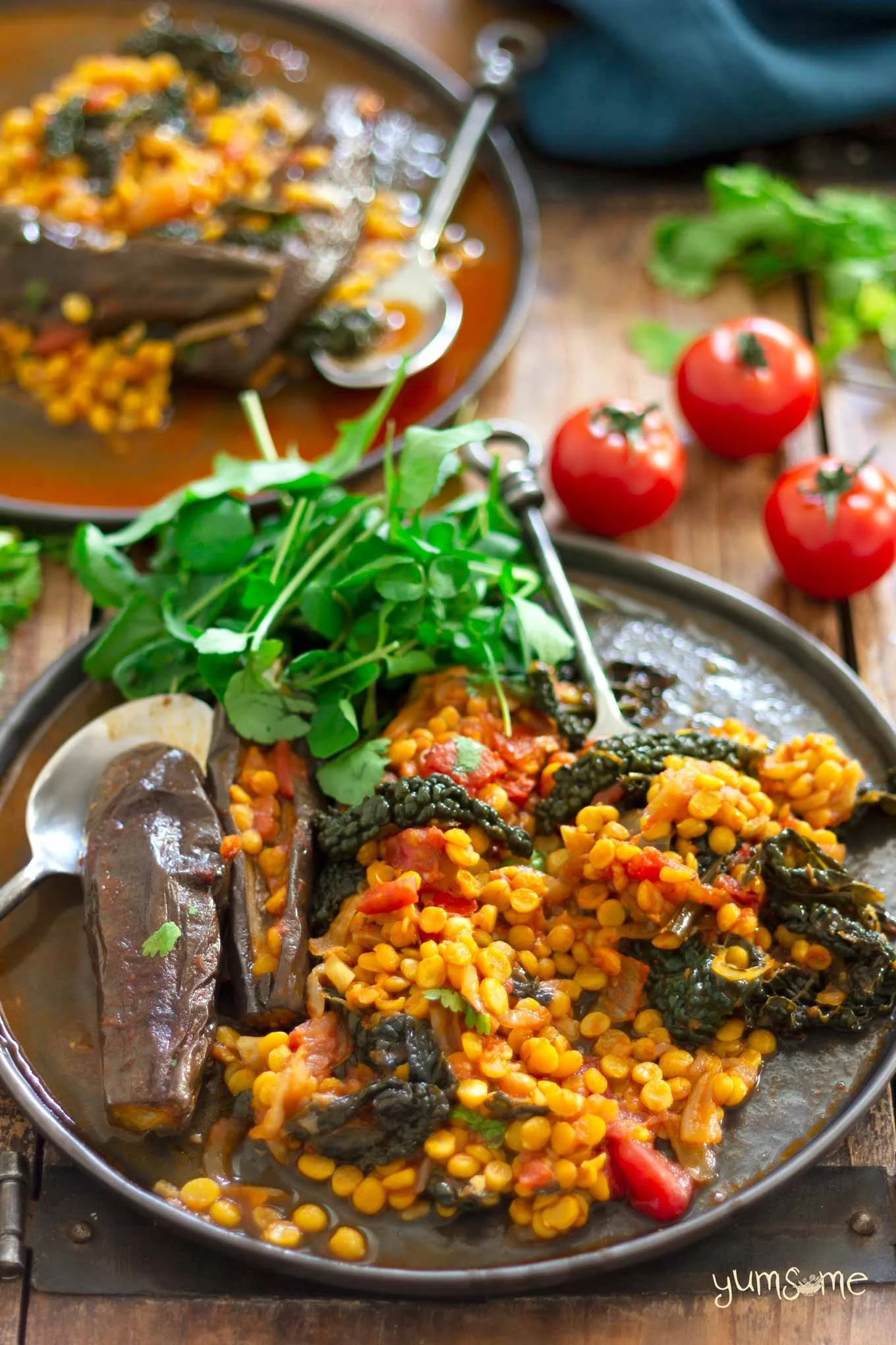 SPICY DAL, AUBERGINE AND KALE CASSEROLE