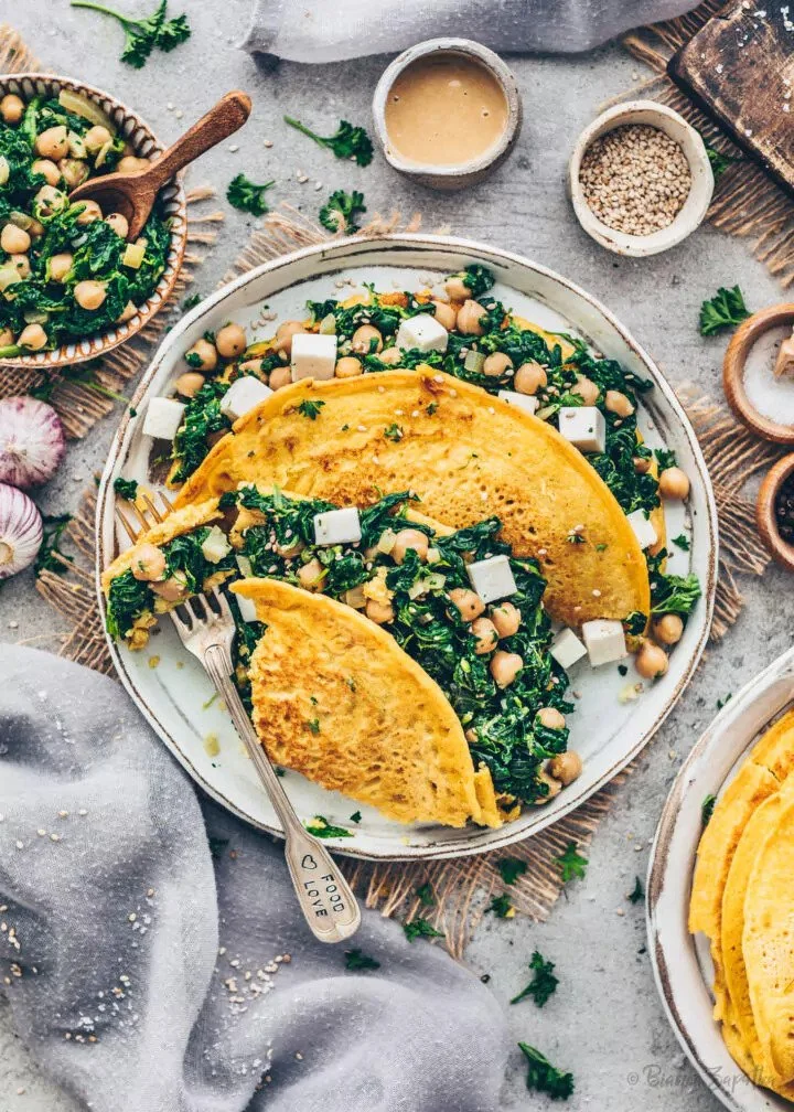 CHICKPEA PANCAKES WITH SPINACH