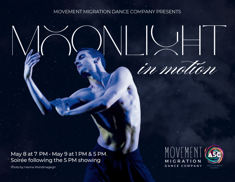 Moonlight in Motion Promo Image, male dancer with blue moonlight shining