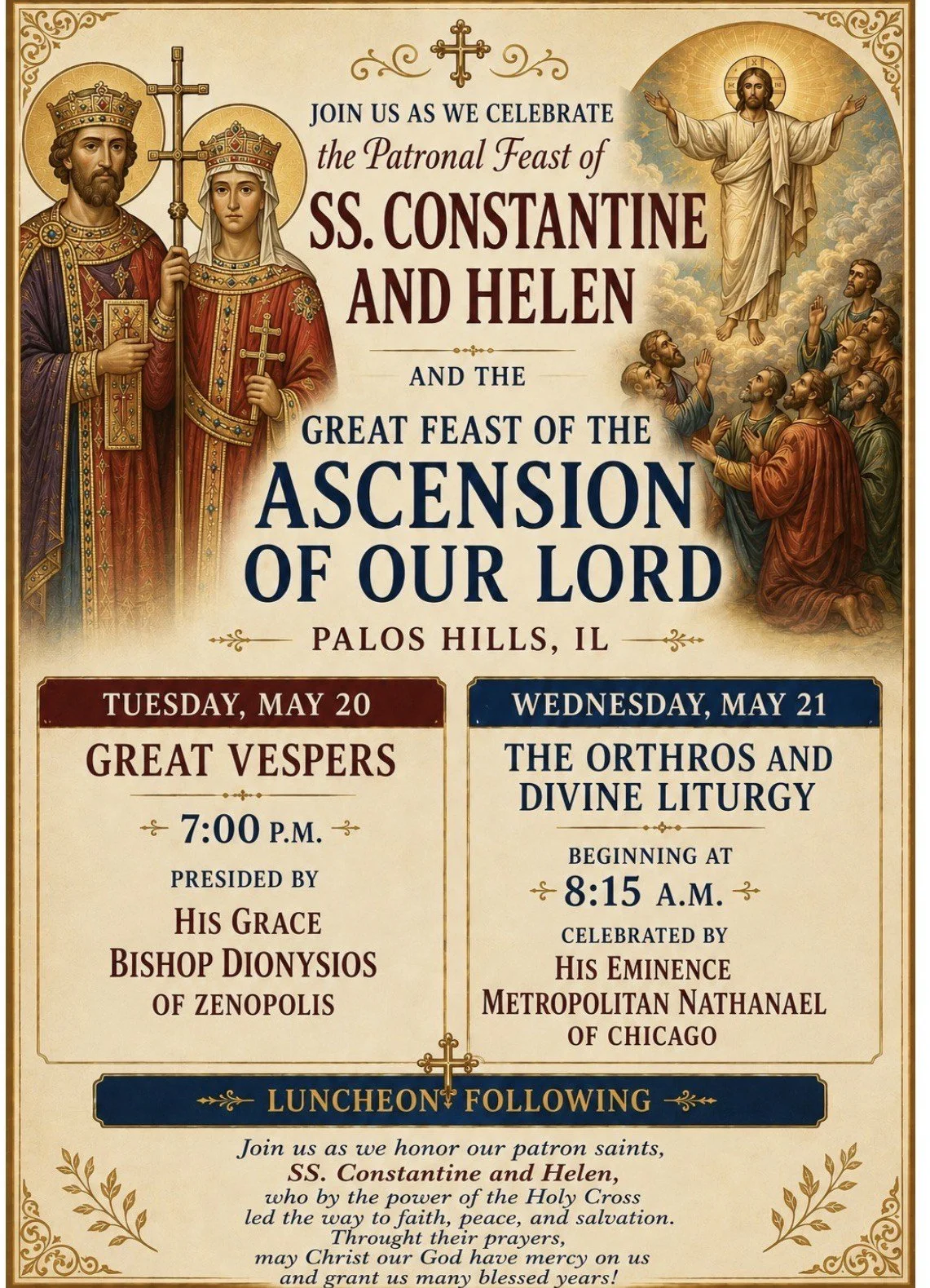 The Patronal Feast of SS. Constantine and Helen and the Great Feast of the Ascension of our Lord 