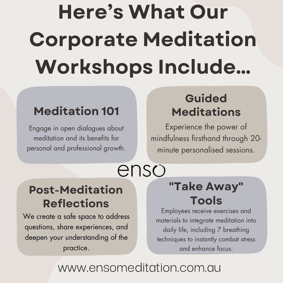 Step into an Enso Corporate Meditation Workshop, where every session is an opportunity to enhance your team's performance and wellbeing. From the foundational knowledge in Meditation 101 to the tailored tranquility of Guided Meditations, we cover it 