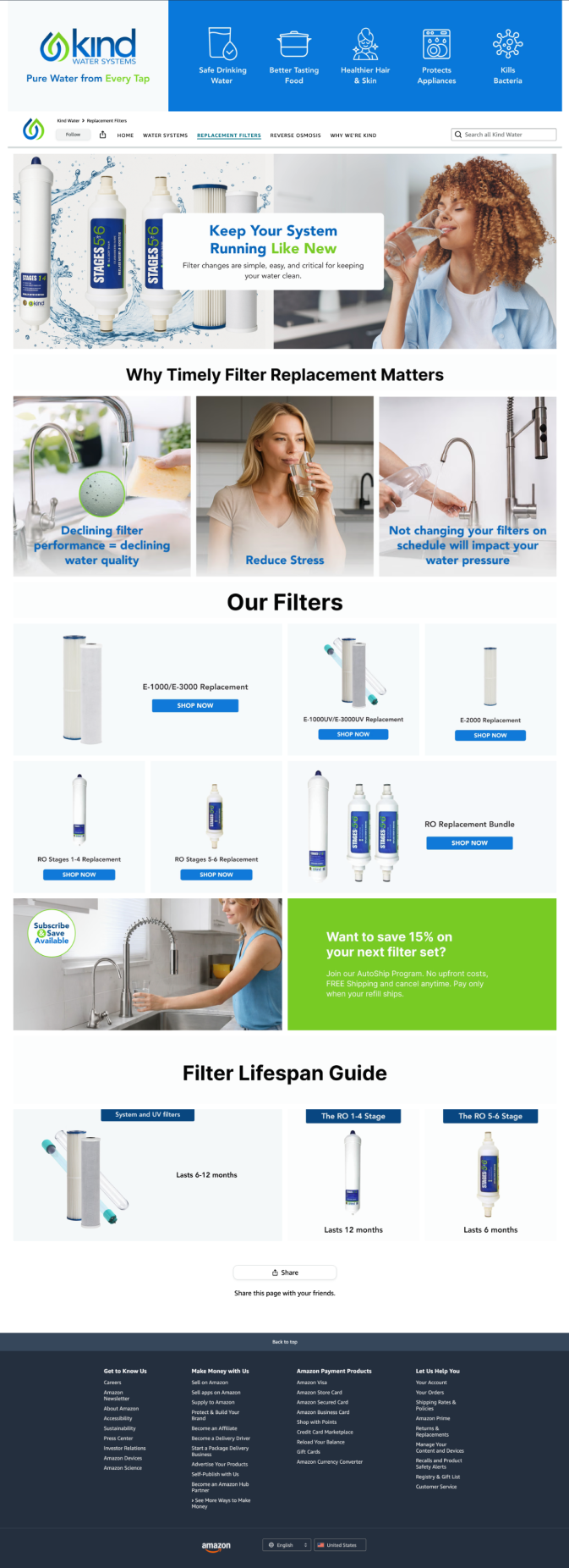 Kind Water Amazon Storefront replacement filters page