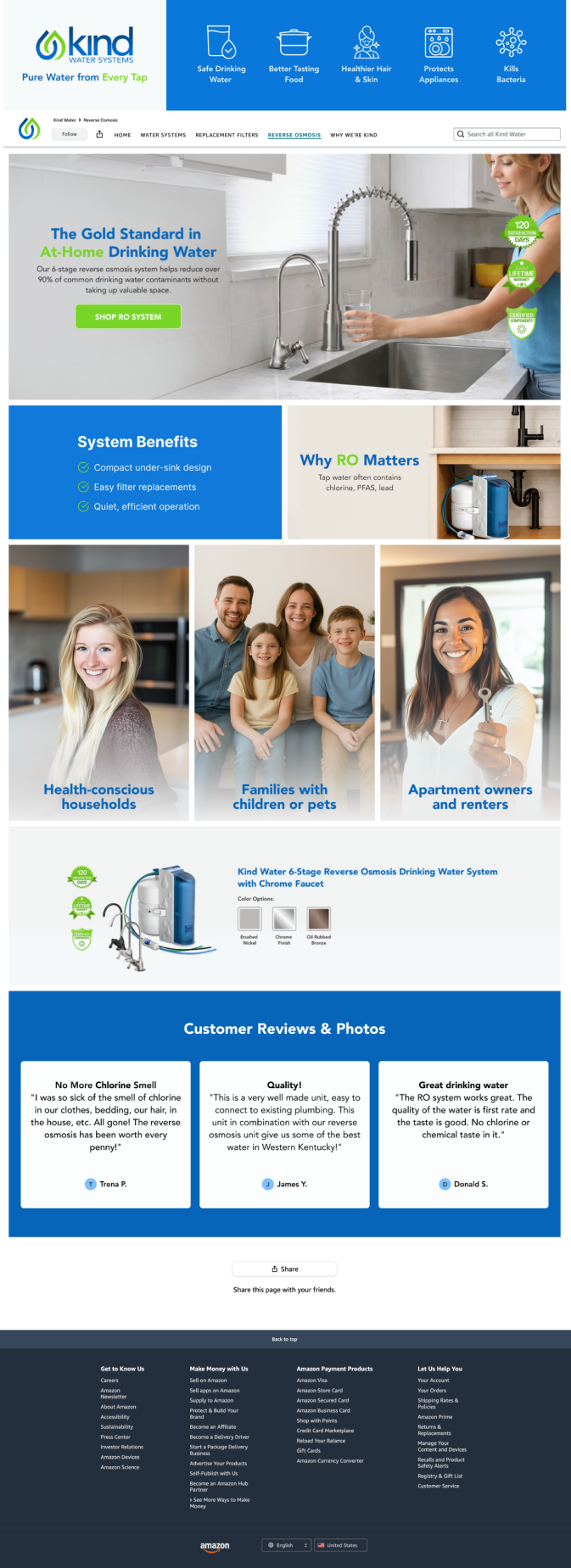 Kind Water Amazon Storefront reverse osmosis page