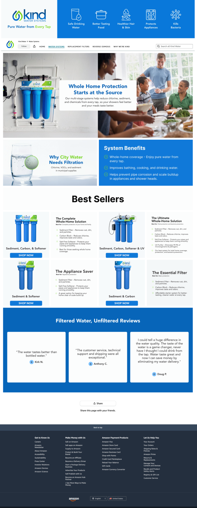 Kind Water Amazon Storefront water systems page