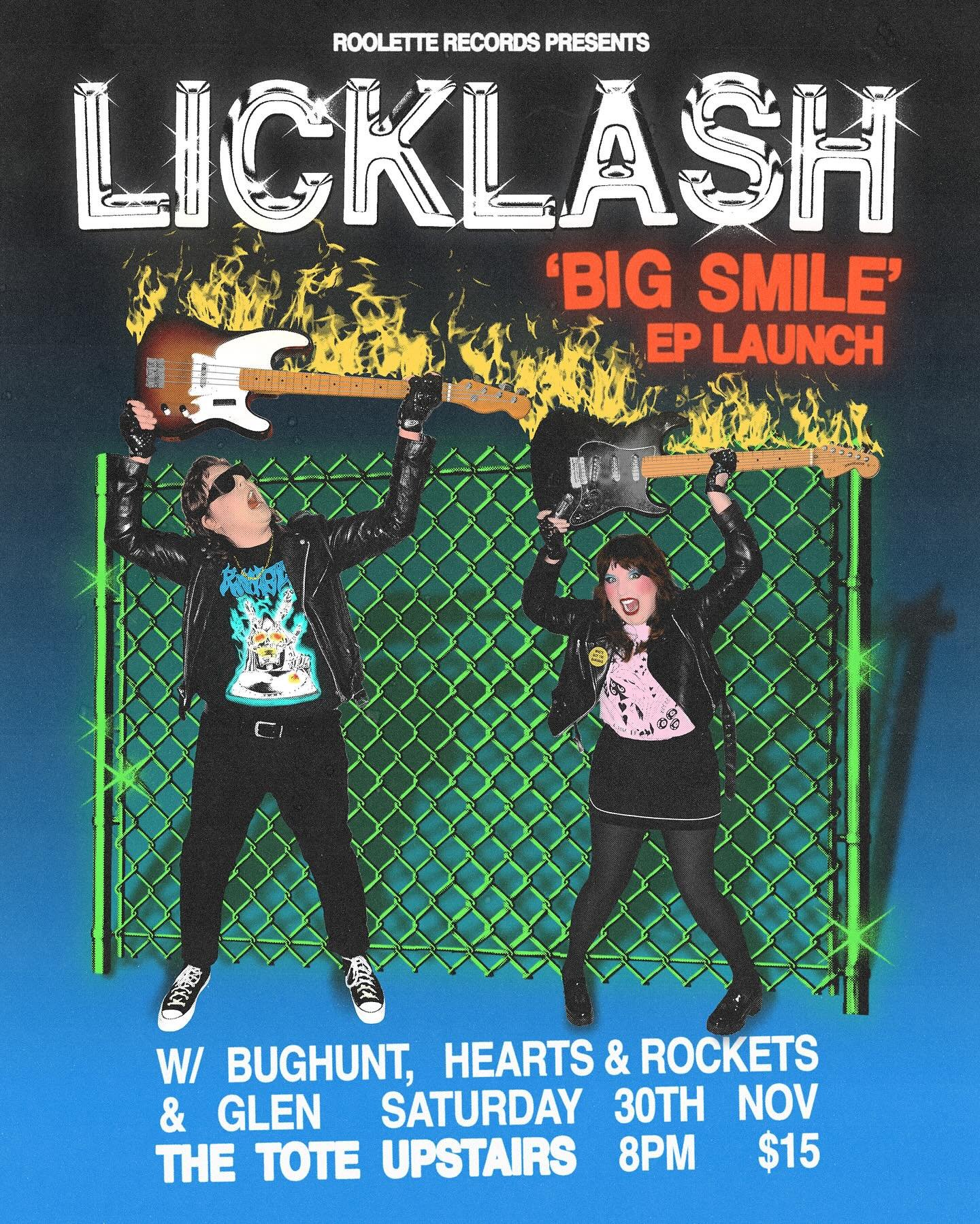 💘 @licklash_ &lsquo;Big Smile&rsquo; EP Launch tonight at @thetotehotel 💘

Had heaps of fun working on this poster and the whole merch run and vinyl. You should come tonight and cop a rekkid tho fr put out via @rooletterecords