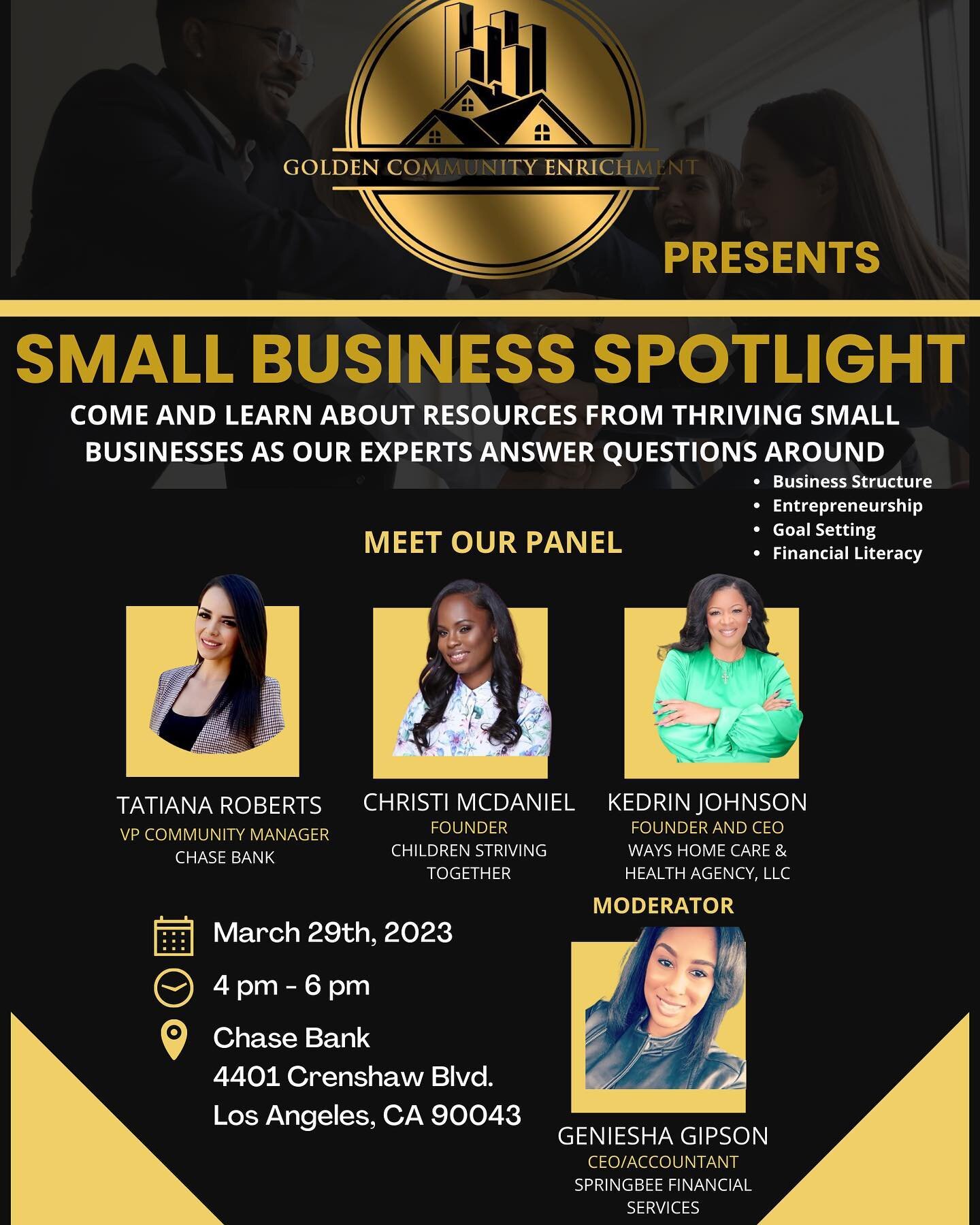 Hello family and neighbors! Save the date for the second installment in our Small Business Spotlight Series! On March 29th (next Wednesday), we are back at it again with an amazing panel who will share their best kept secrets which has led to their s