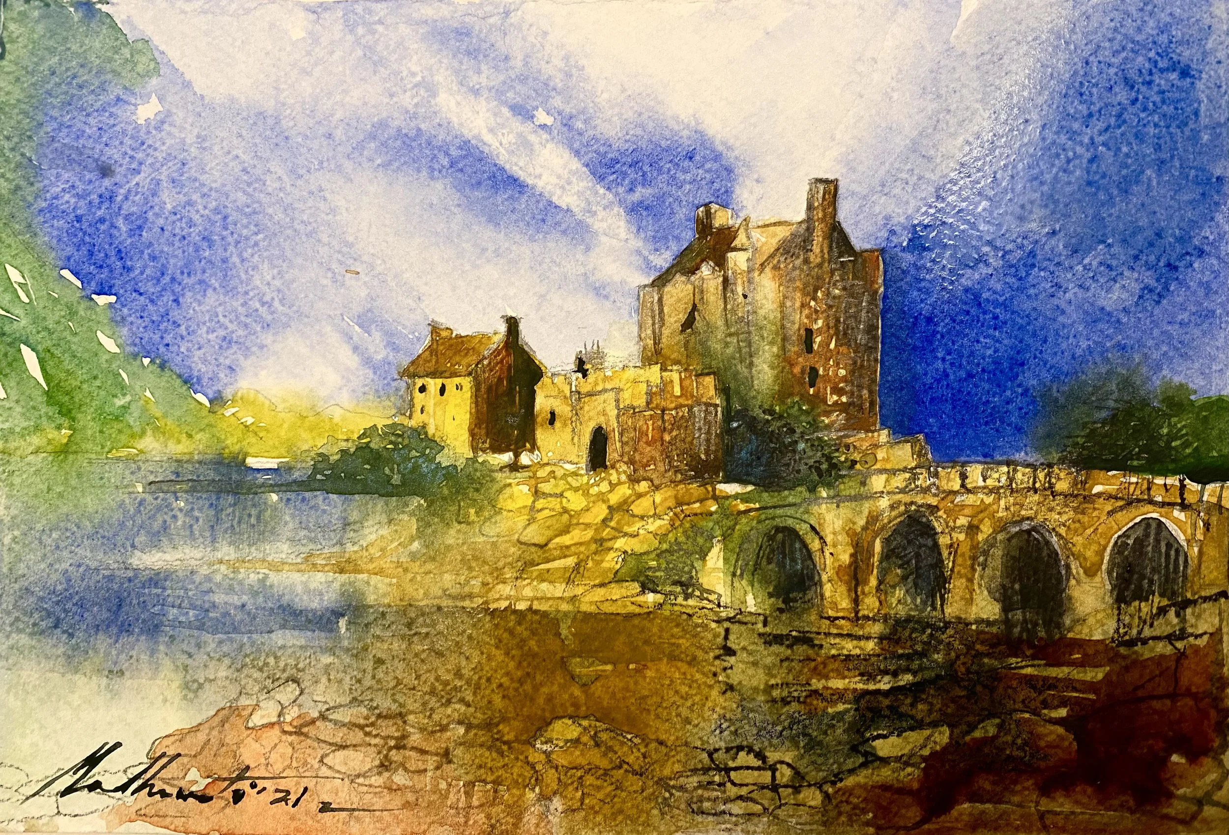 Eileen Donan Castle.  9 x 6 ins Watercolour 