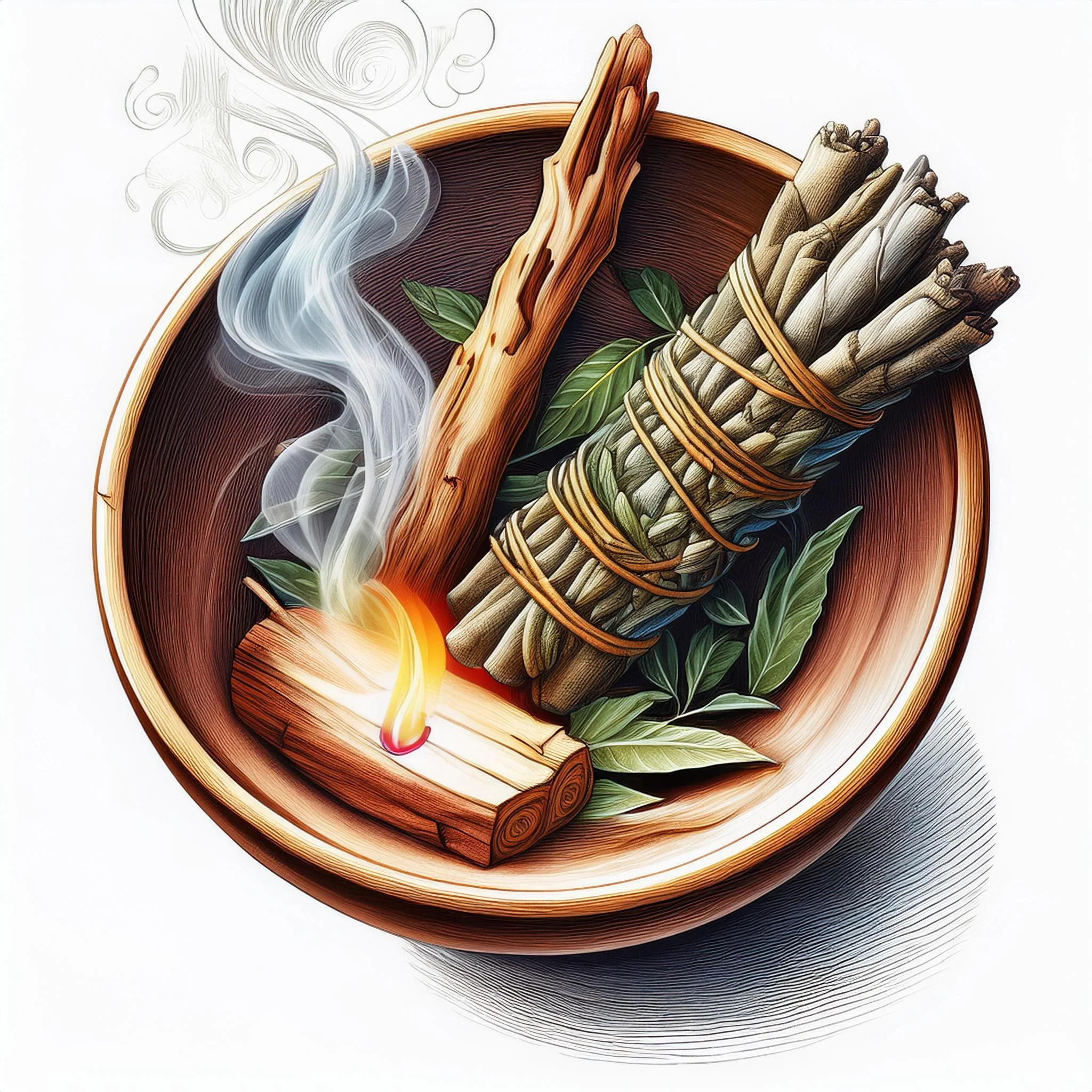 Firefly redraw in a logo in a shamanic bowl anwith sage and palo santo smoking with a white backgrou (3).jpg