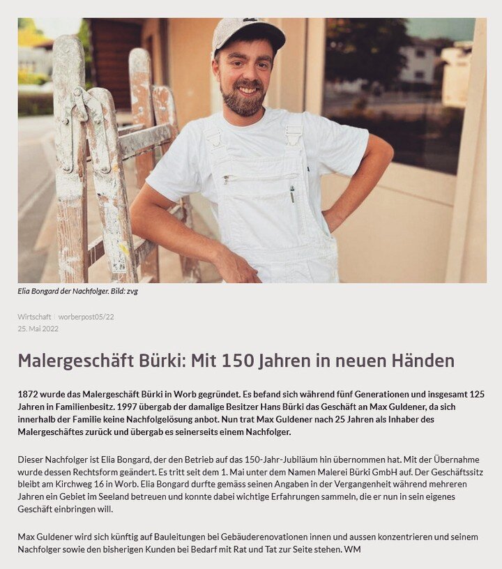 #malerei #maler #gipser #&uuml;bernahme #worb #bern #gesch&auml;ft #malergesch&auml;ft #selbstst&auml;ndig #fassade #fassadengestaltung #tapezieren #streichenmachtspass #worberpost

Inhalt: Worber Post