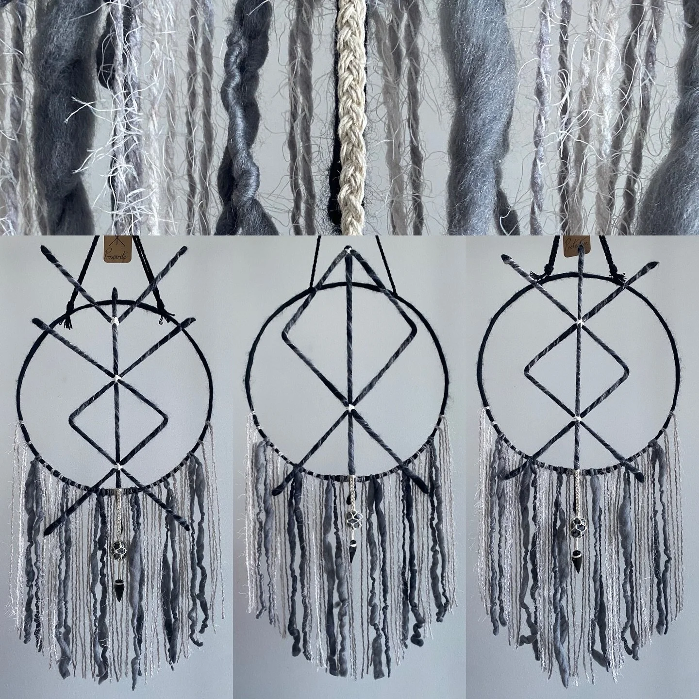 Bind Rune Intention Hanging - Prosperity - Courage - Protection 

Created by hand felting merino wool around wire and then bending to create shape. Decorated with hand spun merino wool and wool blends, obsidian arrowhead and snowflake obsidian, tied 