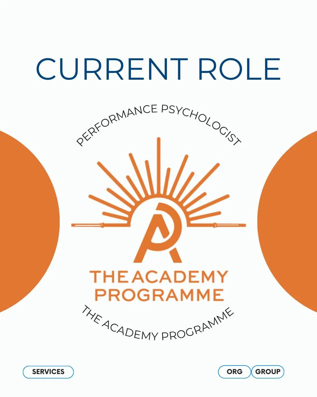 PERFORMANCE PSYCHOLOGIST
@the.academy.programme 

Working with Hannah, the team and all youth ambassadors in bettering mental performance and wellbeing😀

Looking forward to continuing and supporting those involved with the programme, as well as with