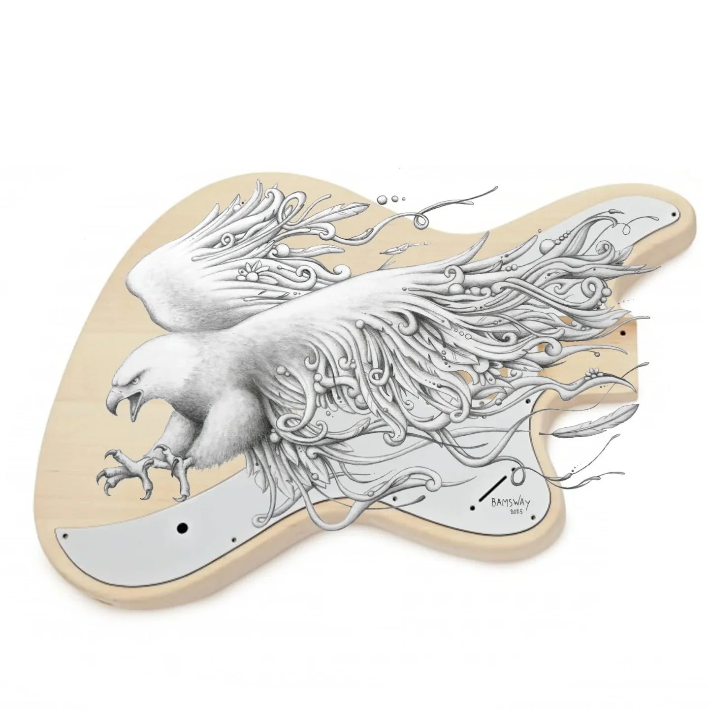 Remember the eagle sketch I shared yesterday? 🦅✍️

Well&hellip; it had a secret mission all along: I shaped it to fit a guitar! 🎸

This mock-up illustrates how the eagle design flows with the guitar&rsquo;s contours. I&rsquo;ll be using this specif