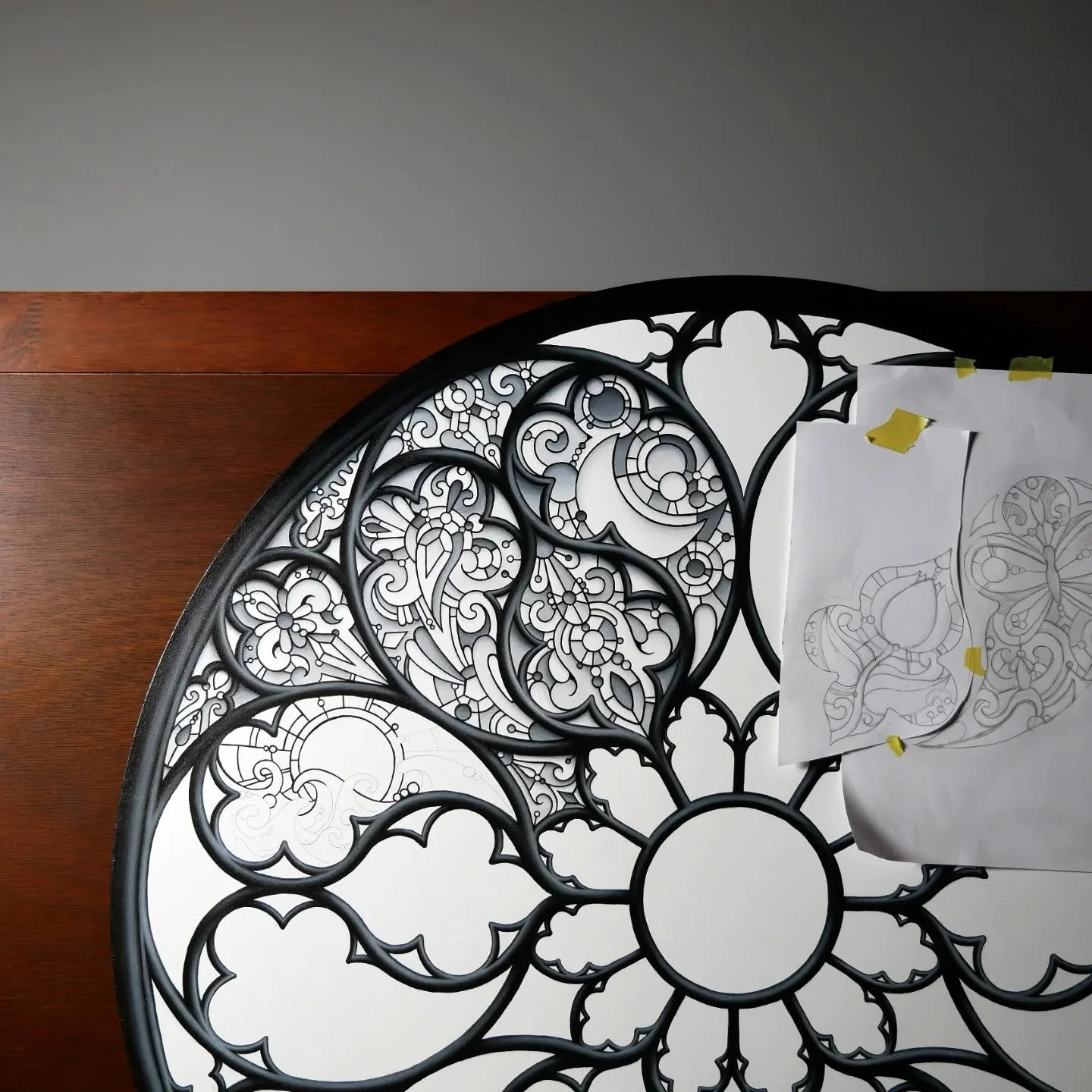 Update on the rose window painting: progress isn&rsquo;t lightning-fast, but we&rsquo;re still moving forward! 🐌🎨