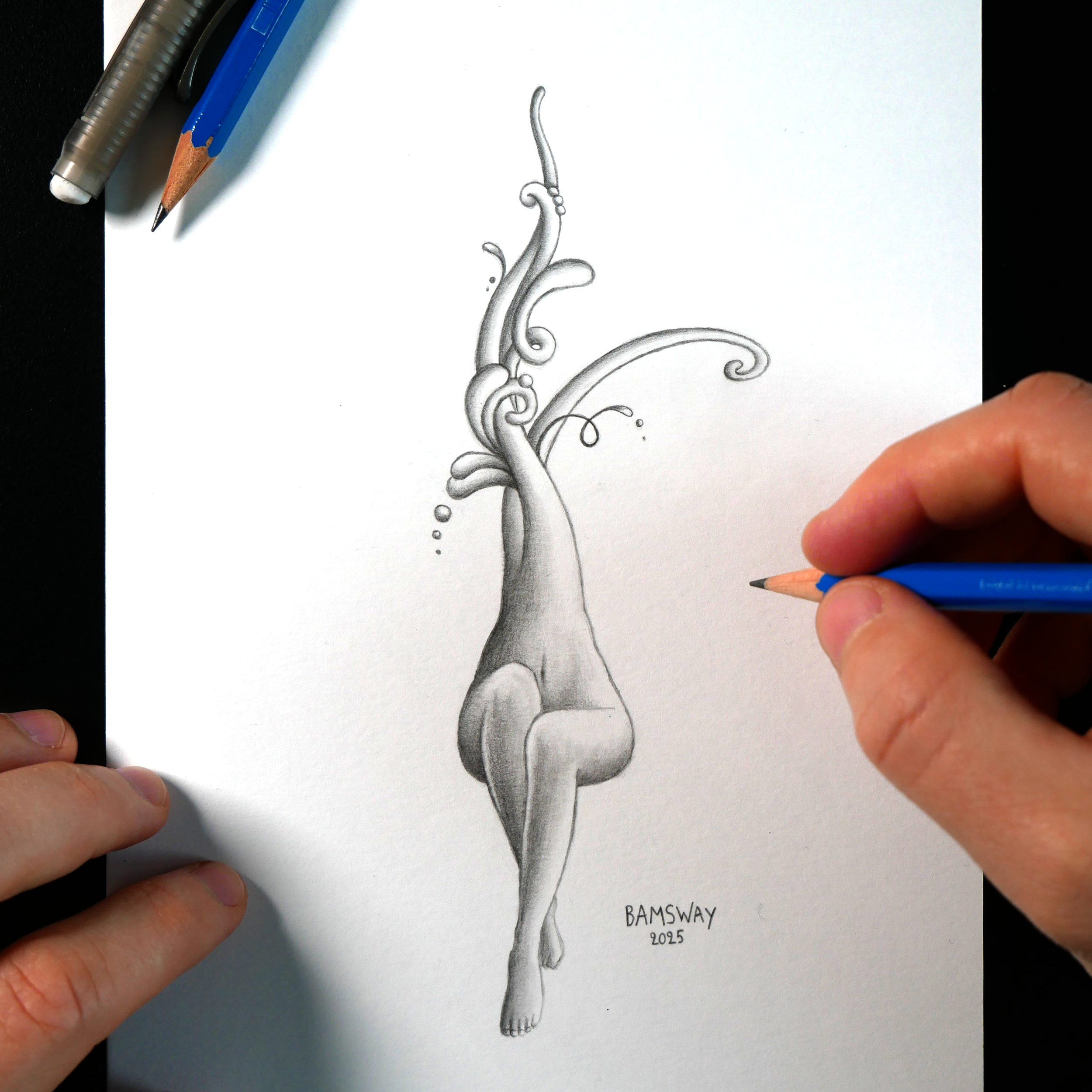 pencil drawing 'Surreal female figure' by Bamsway.png