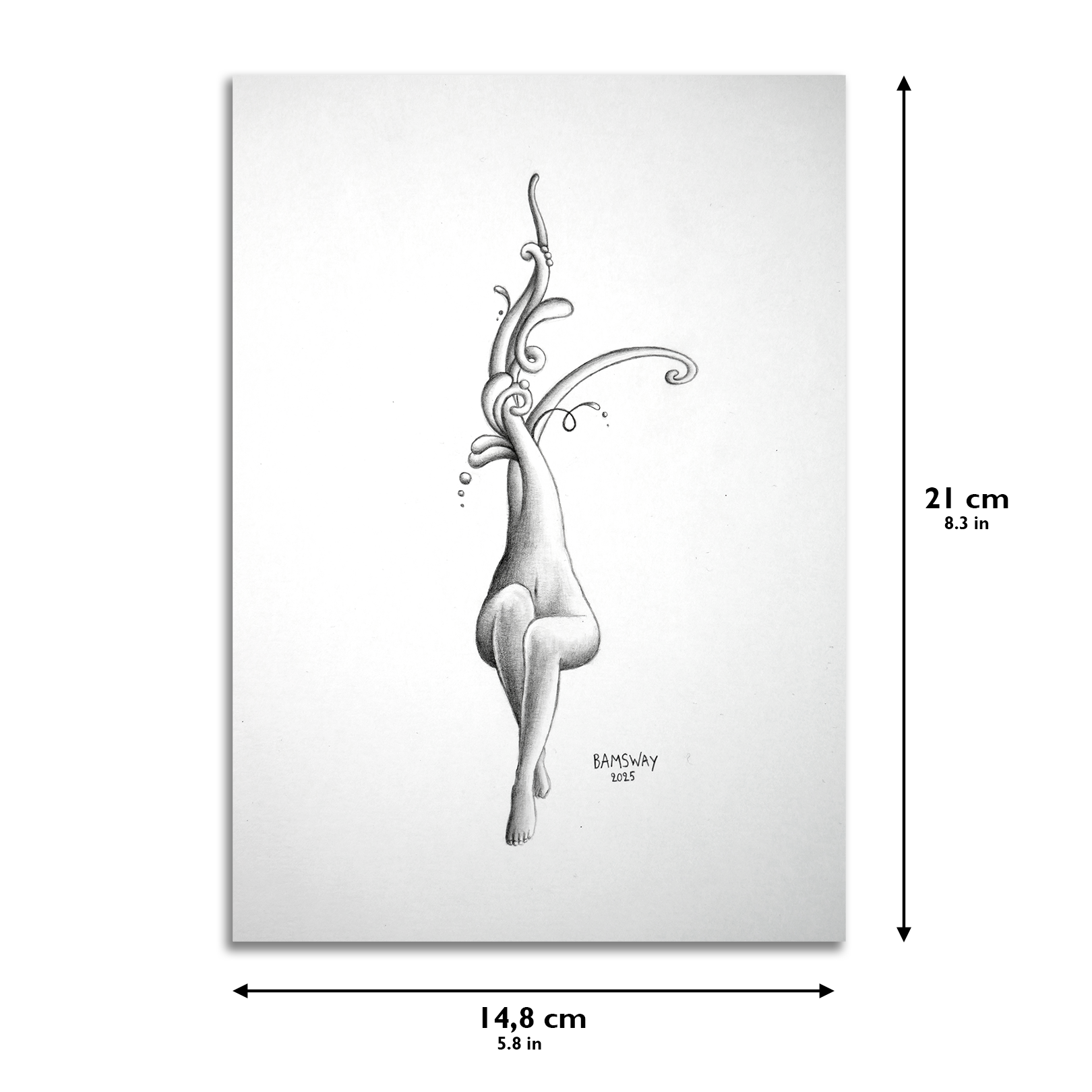 pencil drawing 'Surreal female figure' by Bamsway - dimensions.png