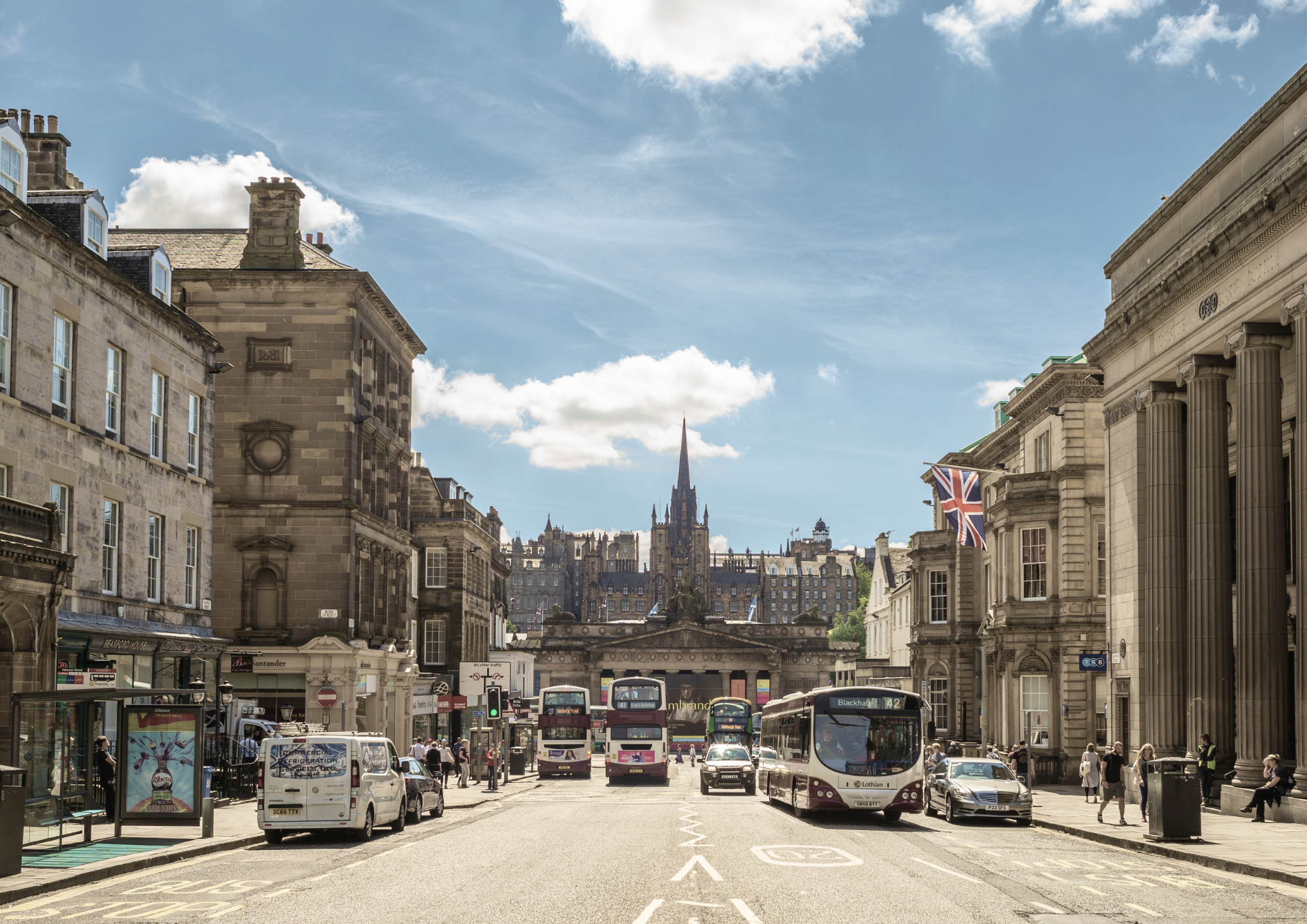 Buses and cards on Hanover Street, New Town Edinburgh. Down the road from The Auction Rooms on 22 Queens Street