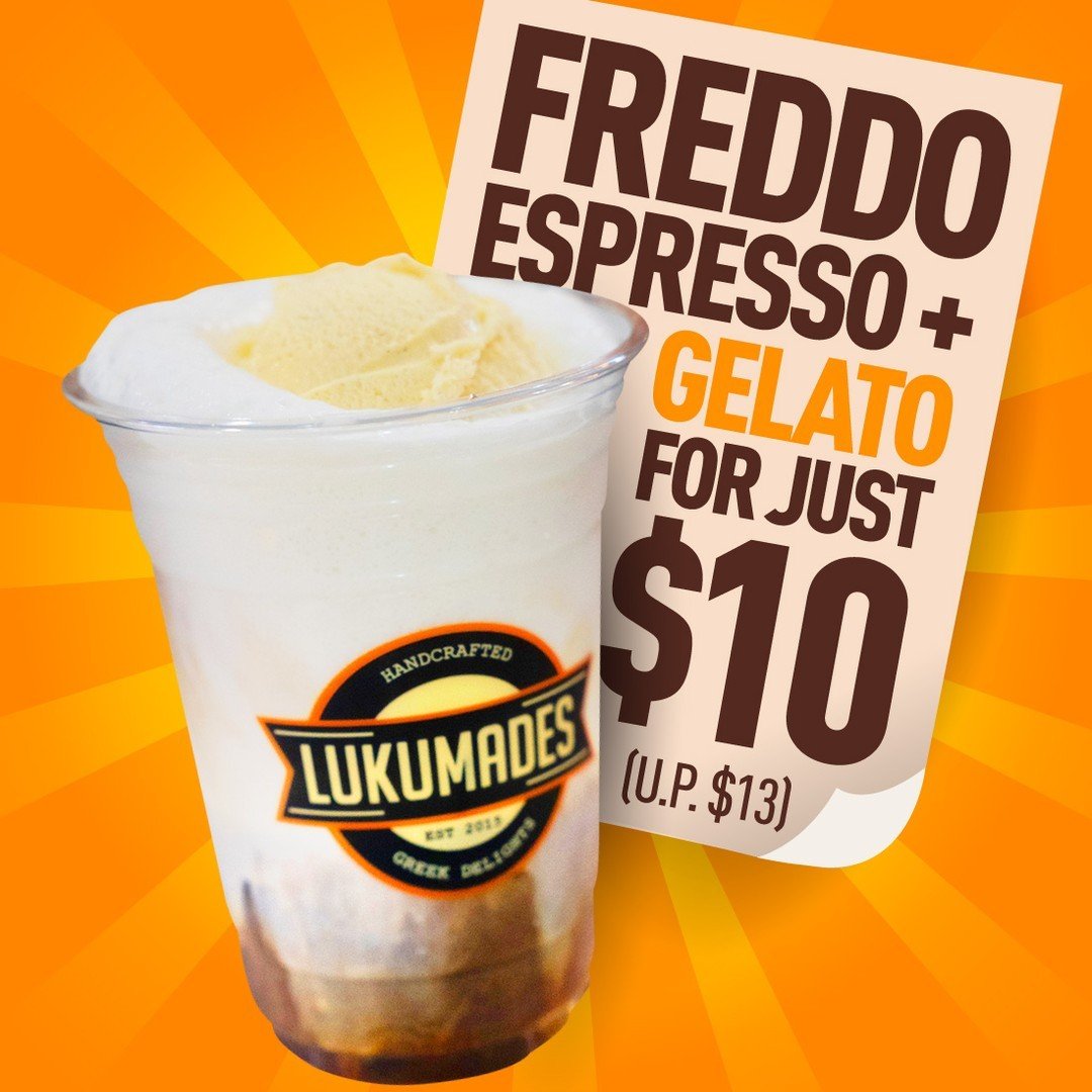 Meet Lukumade&rsquo;s Freddo Espresso! The Freddo Espresso is a Greek iced coffee with espresso, sugar, and milk &ndash; strong and caffeinated like a traditional espresso but served cold, over ice 😍☕️🧊

🔥 Get our Freddo + Gelato combo at just $10
