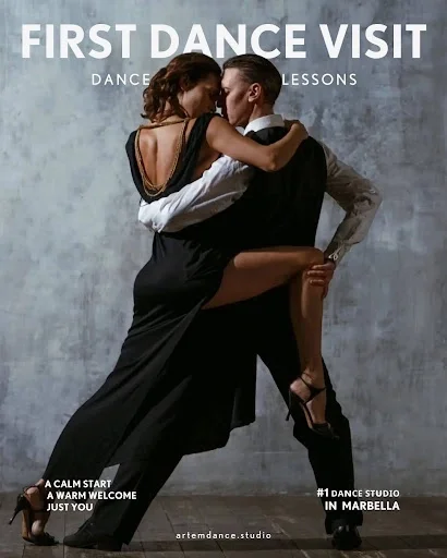A poster picture with a couple which attended dance classes in Marbella