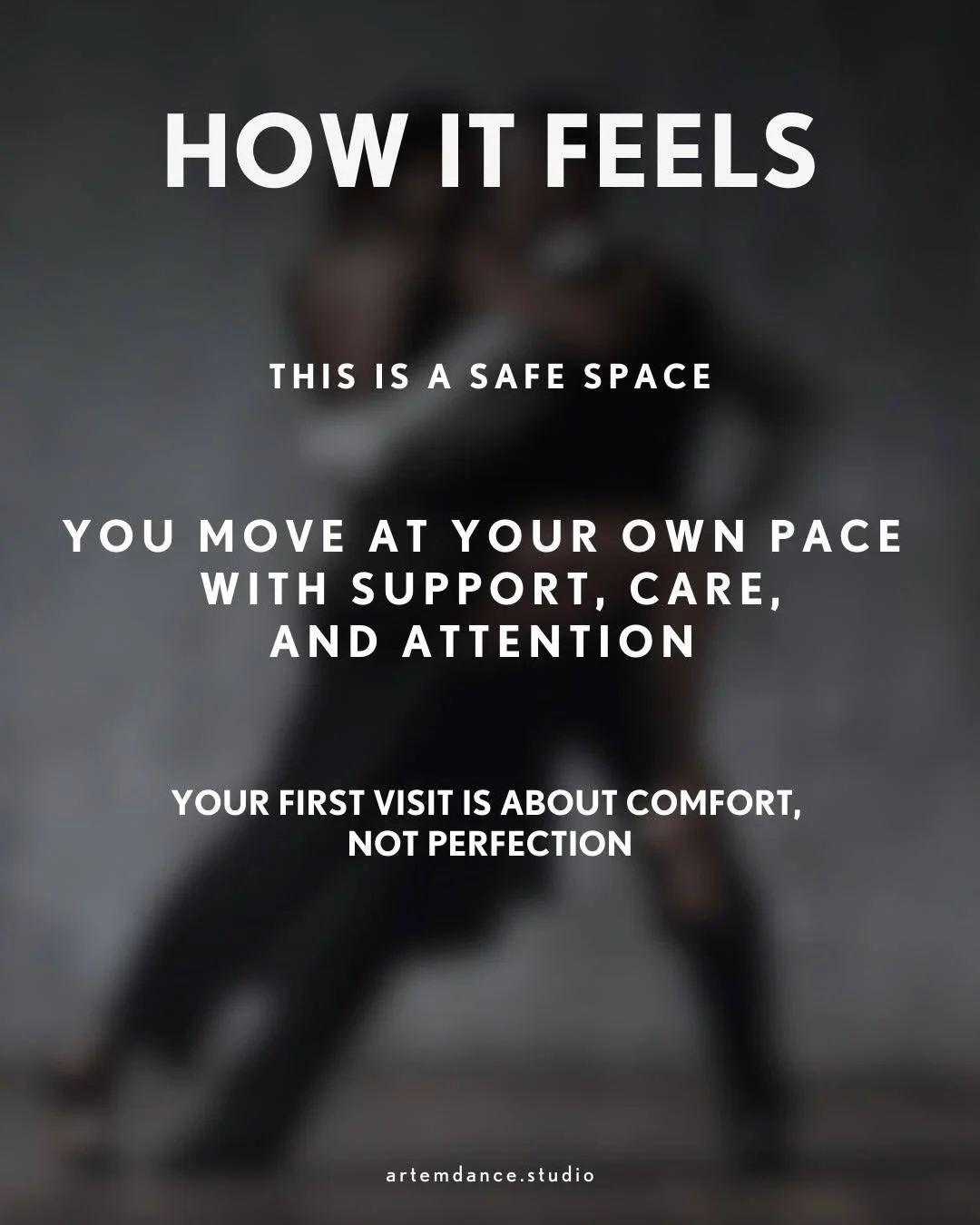 A poster depicting a statement for how it feels to be in Artem Dance Studio when you decided to take private ballroom dance lessons in Marbella.