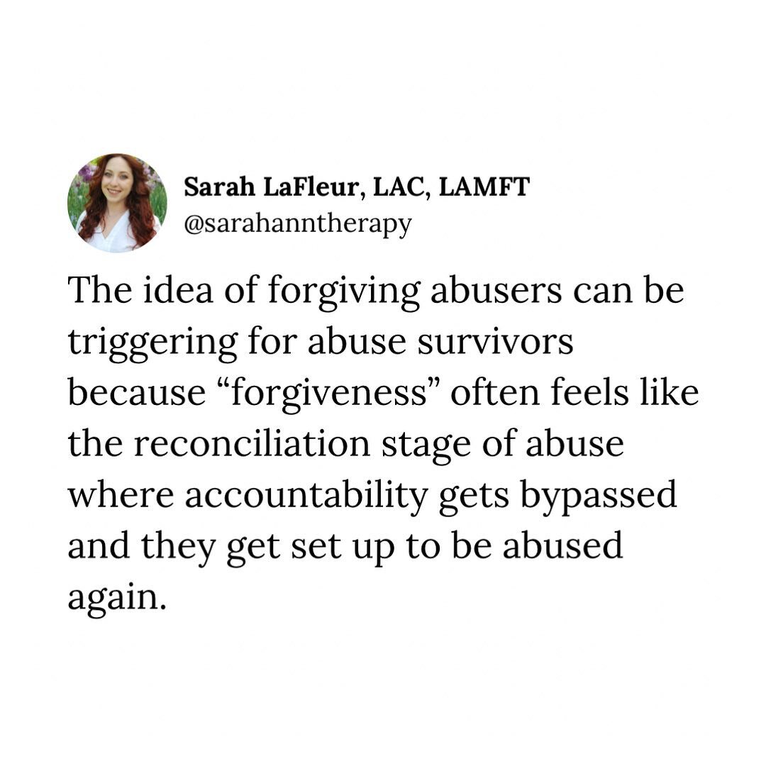 This shouldn&rsquo;t be controversial but forgiveness is not a necessary step in abuse trauma recovery.

Sometimes forgiveness exists in the final stage of integration and meaning making, but not always.

More important than forgiveness are practices