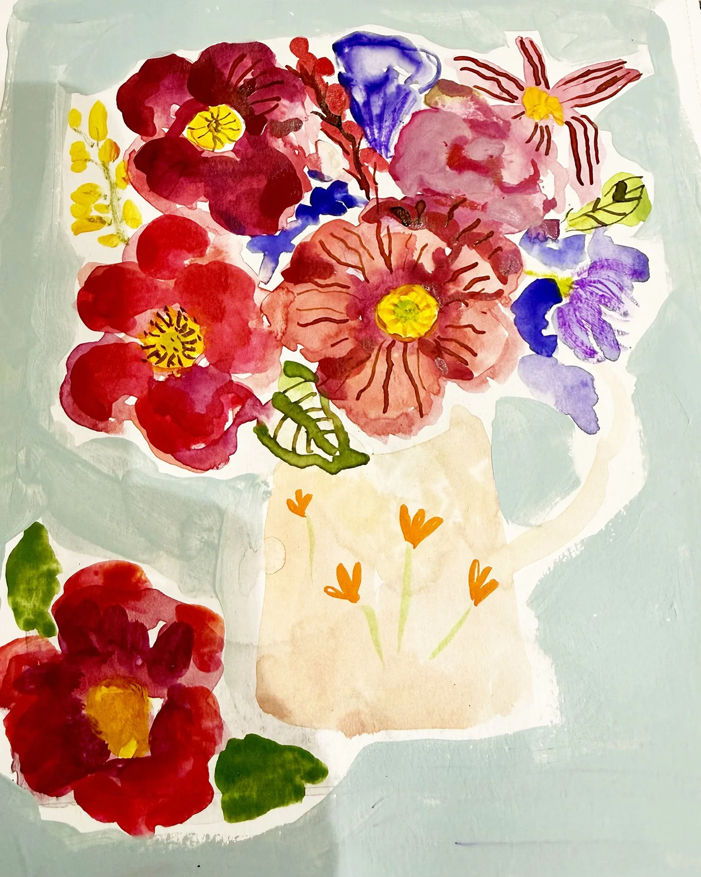 Acryla gouache painting,  floral painting, mindful painting