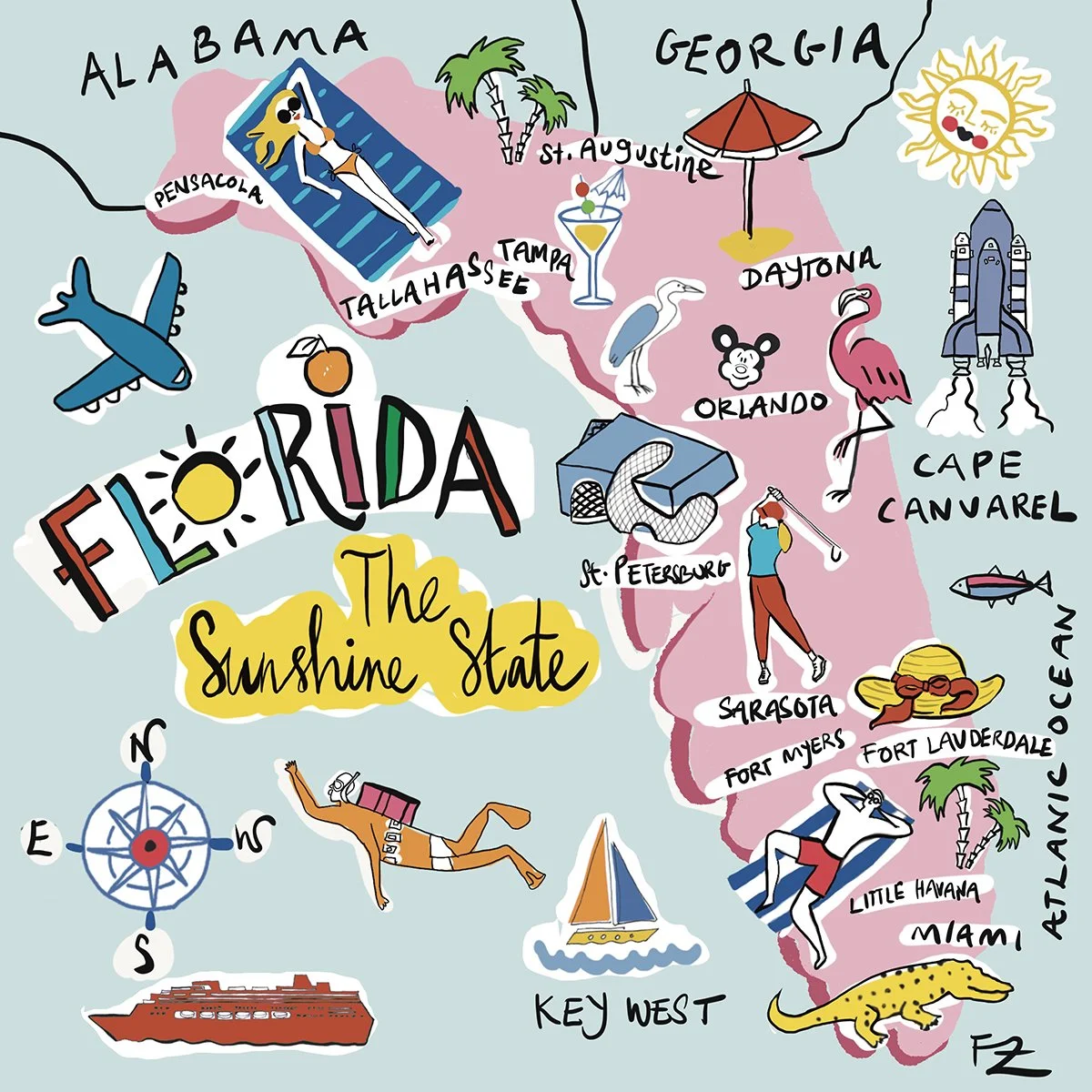 Illustration of map of Florida by Farida Zaman