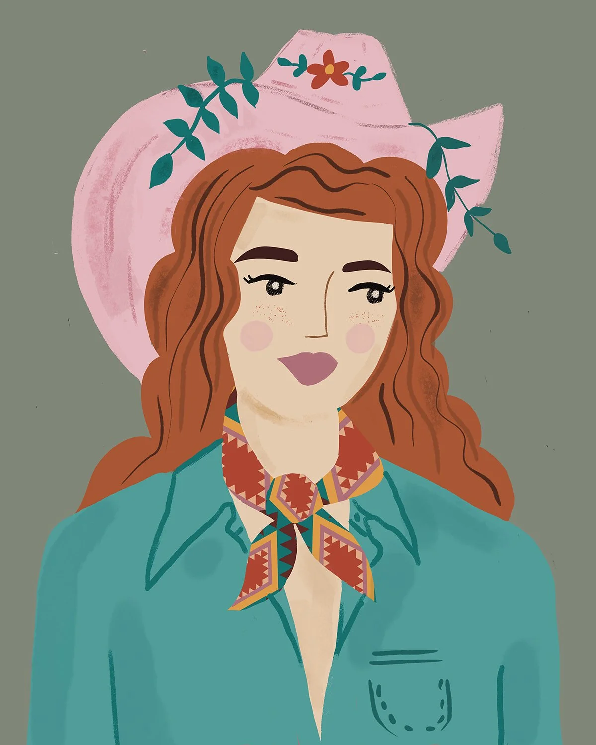 illustration of woman with cowboy hat by Farida Zaman