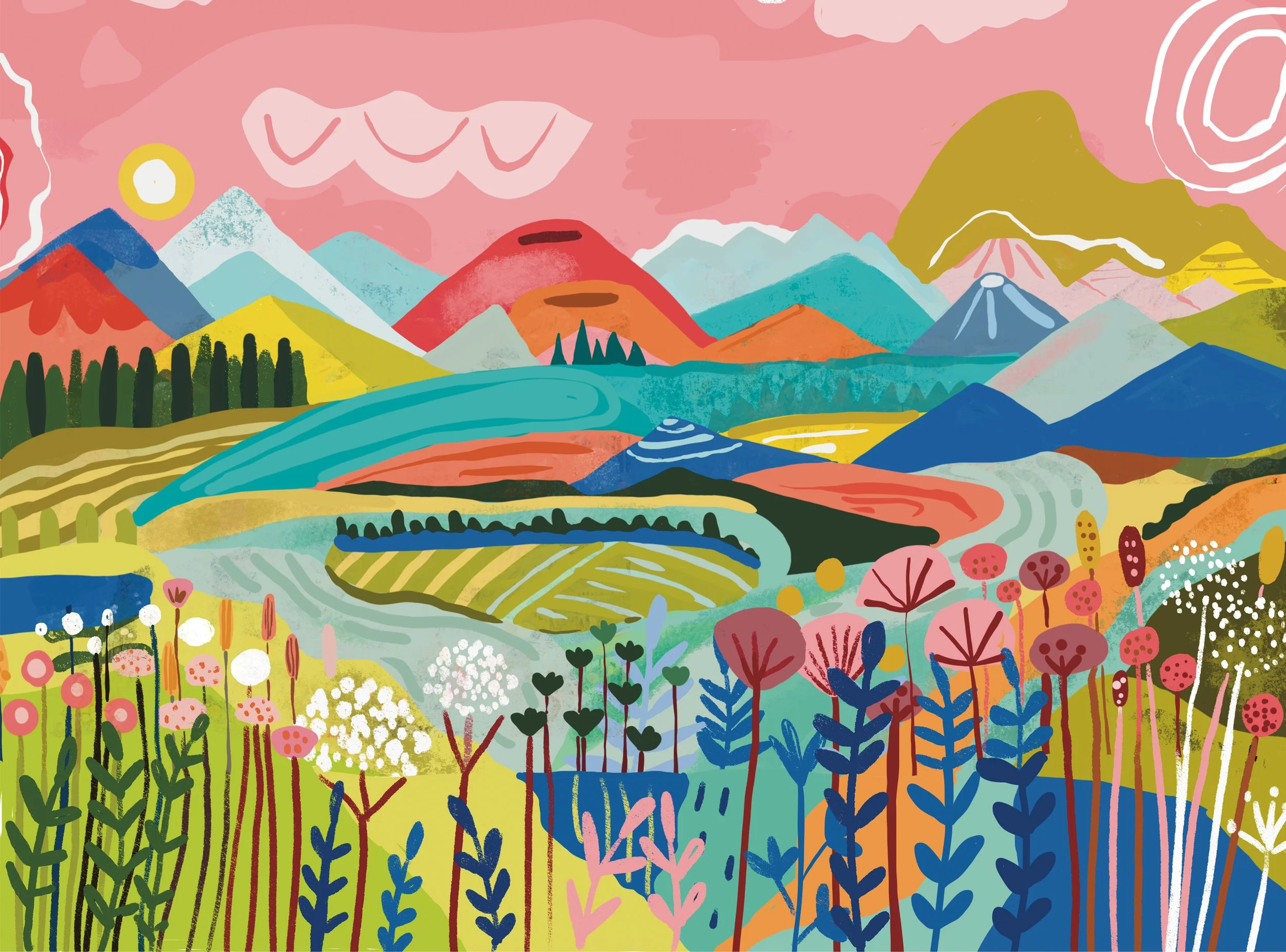 Illustration of landscape by Farida Zaman done in Procreate