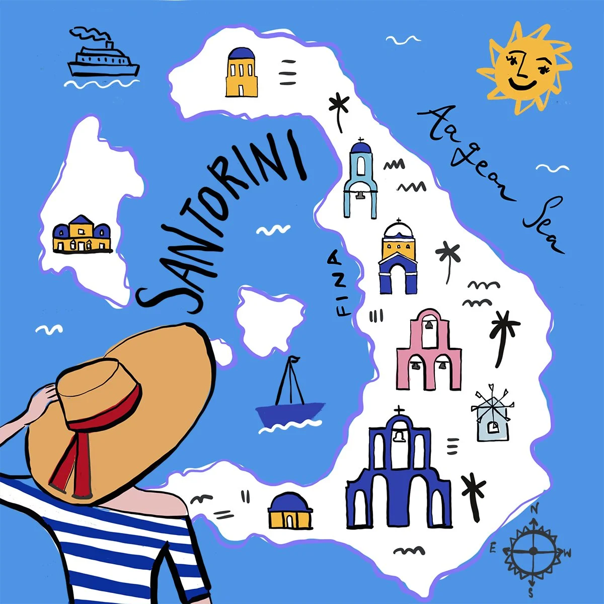 Map illustration of Santorini by Farida Zaman