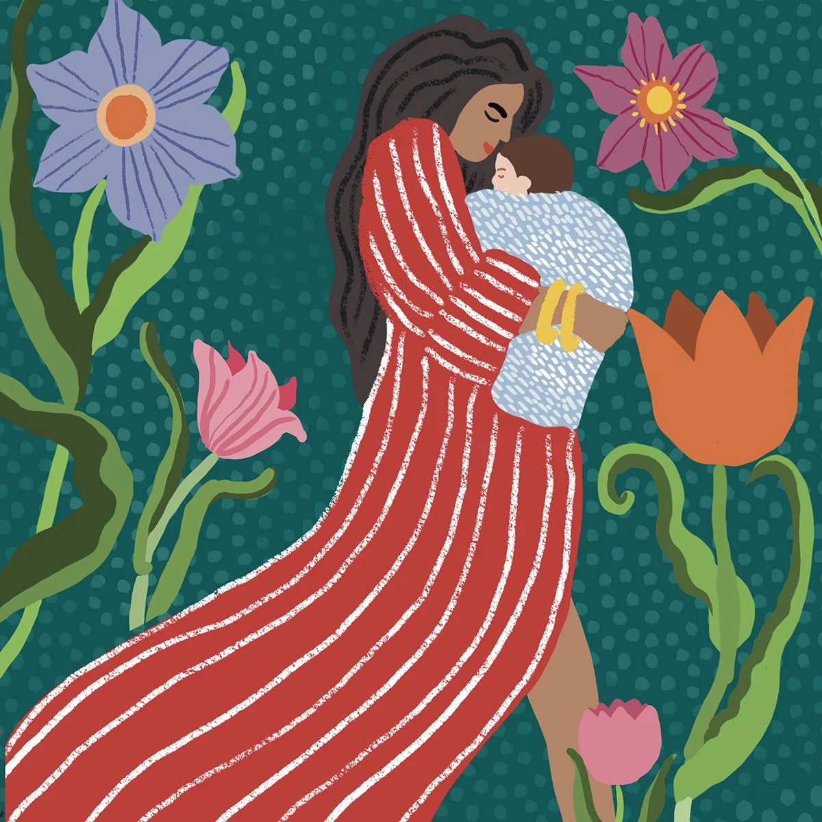 Mother and child illustration by Farida Zaman