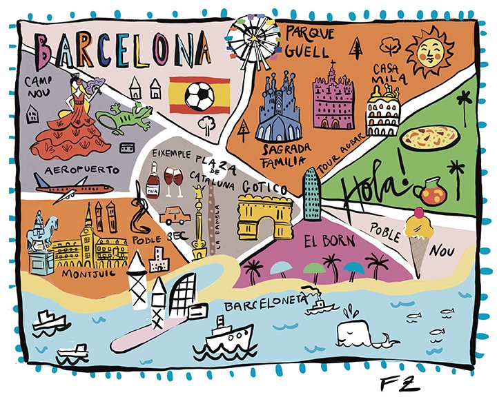 Map illustration of Barcelona by Farida Zaman