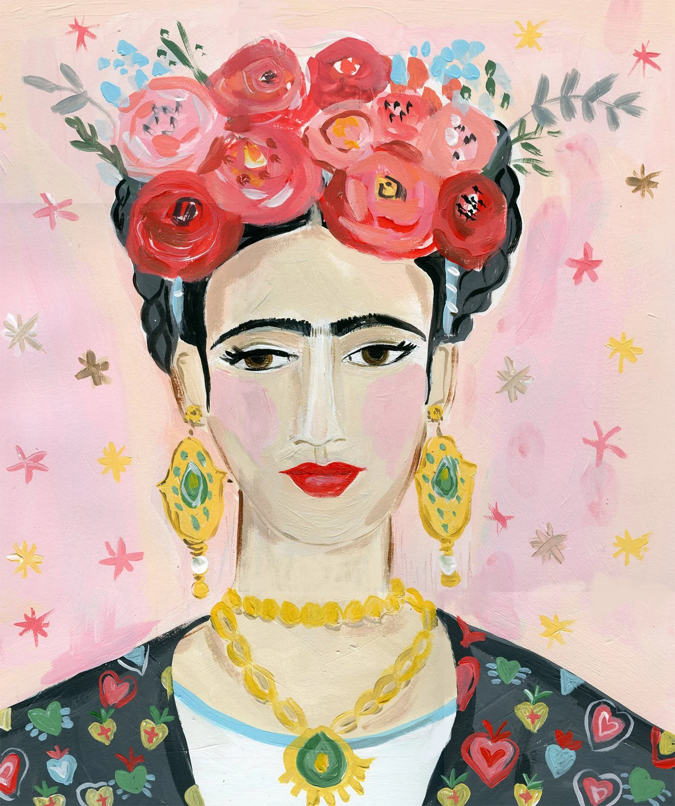 Portrait of Frida Kahlo by Illustrator Farida Zaman, painted in acrylics