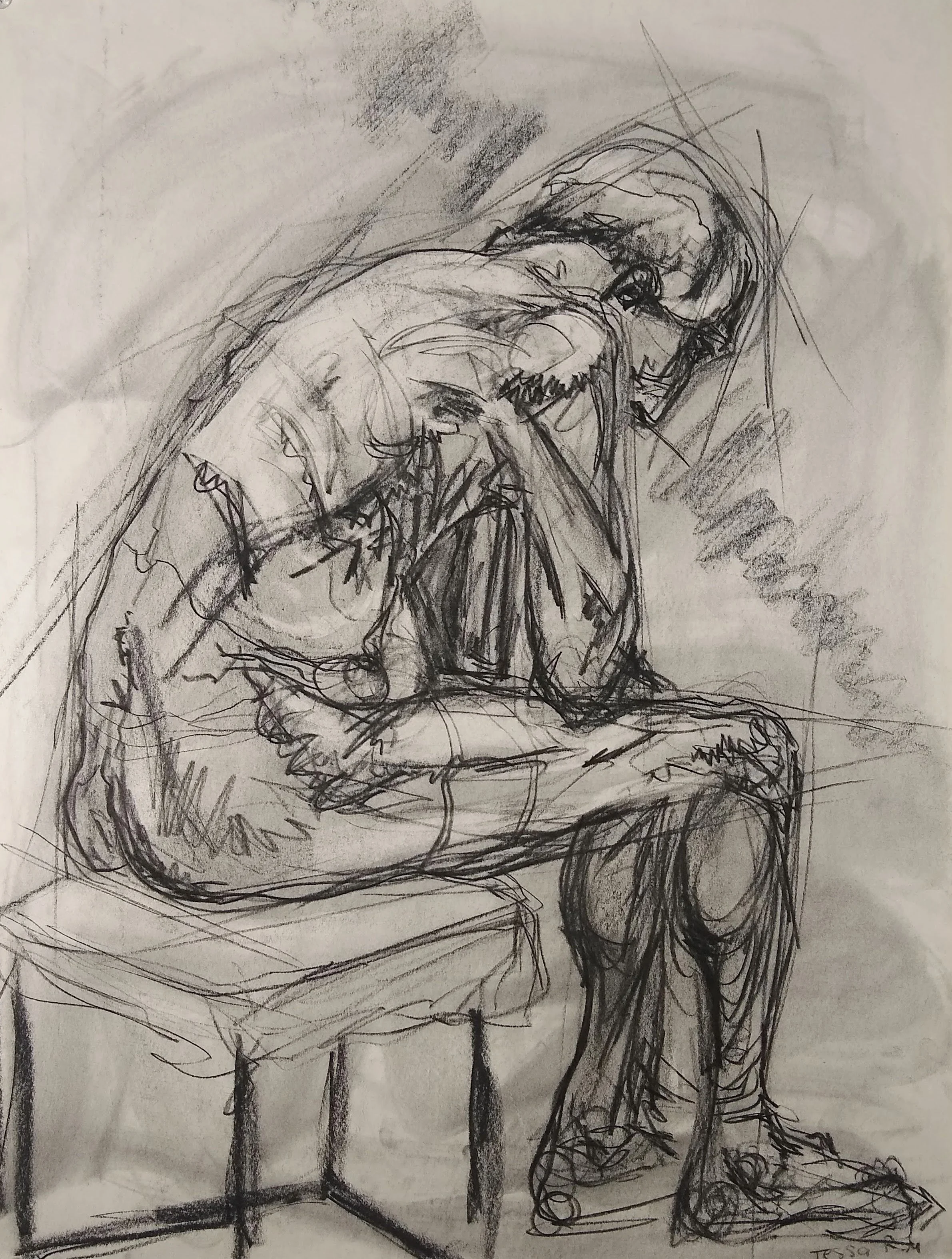 The Overthinker. 2019. Charcoal on paper.