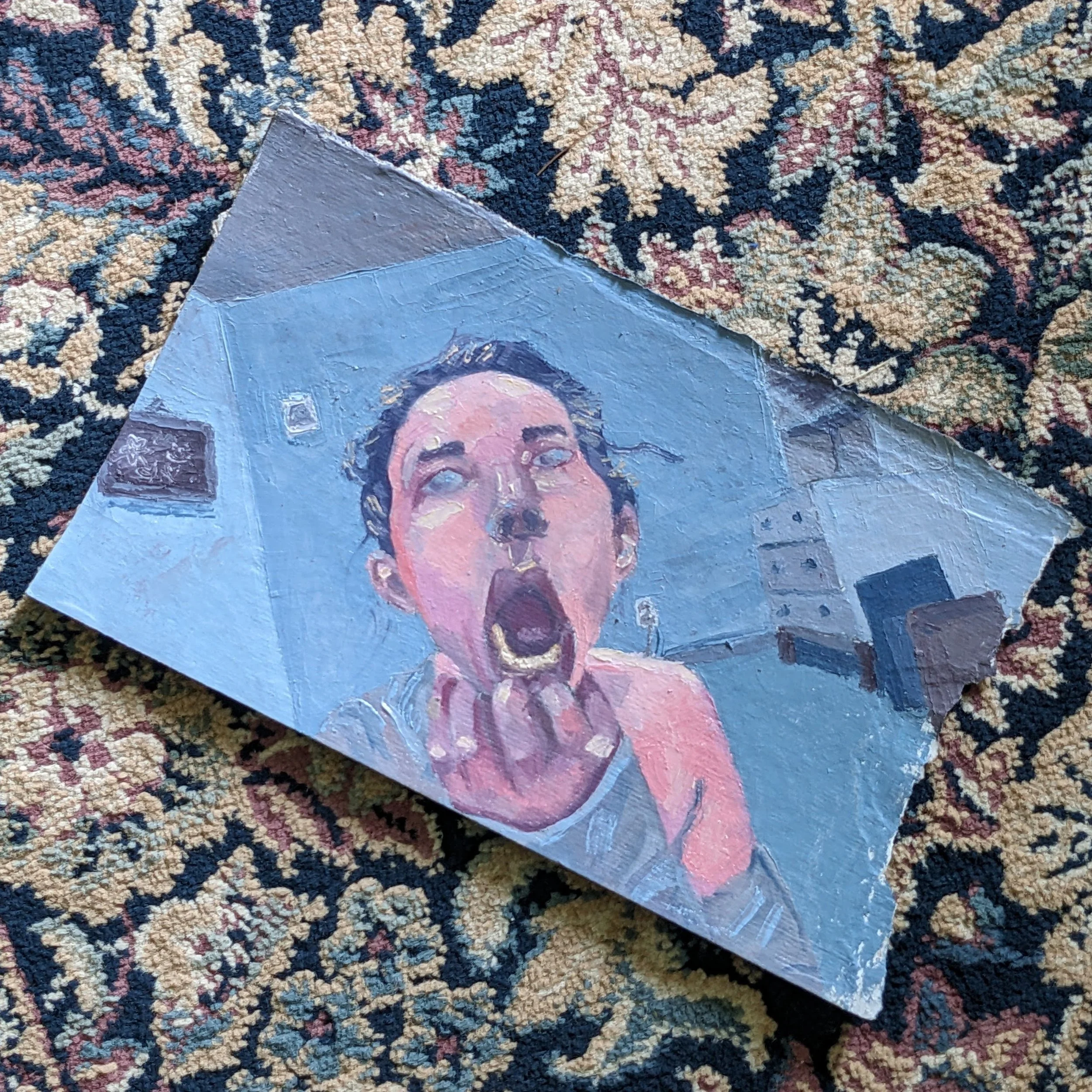 No Sleep Stare. 2023. Oil on paper. 7.5 in x 12.25 in.