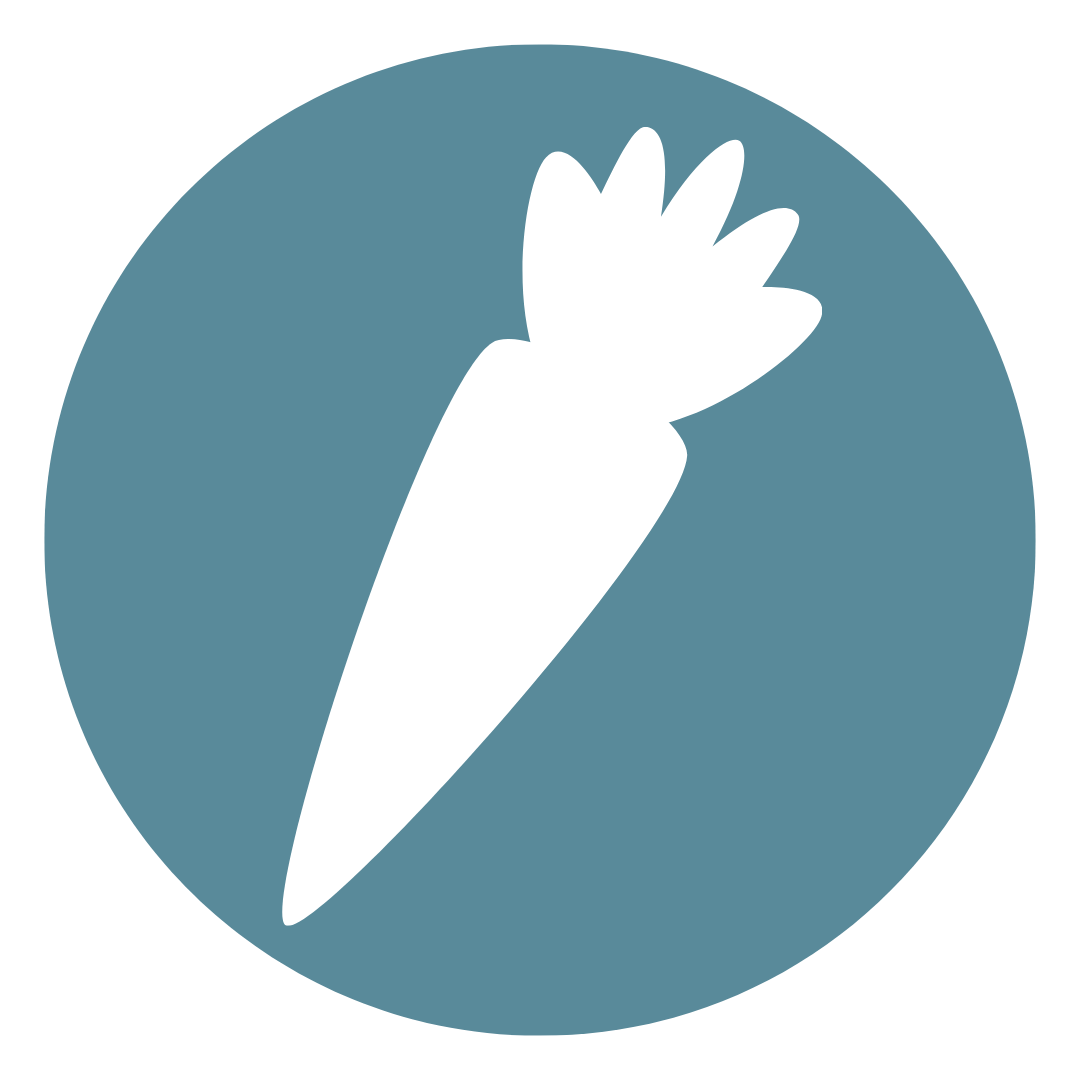 Icon of a white carrot on a blue circular background.