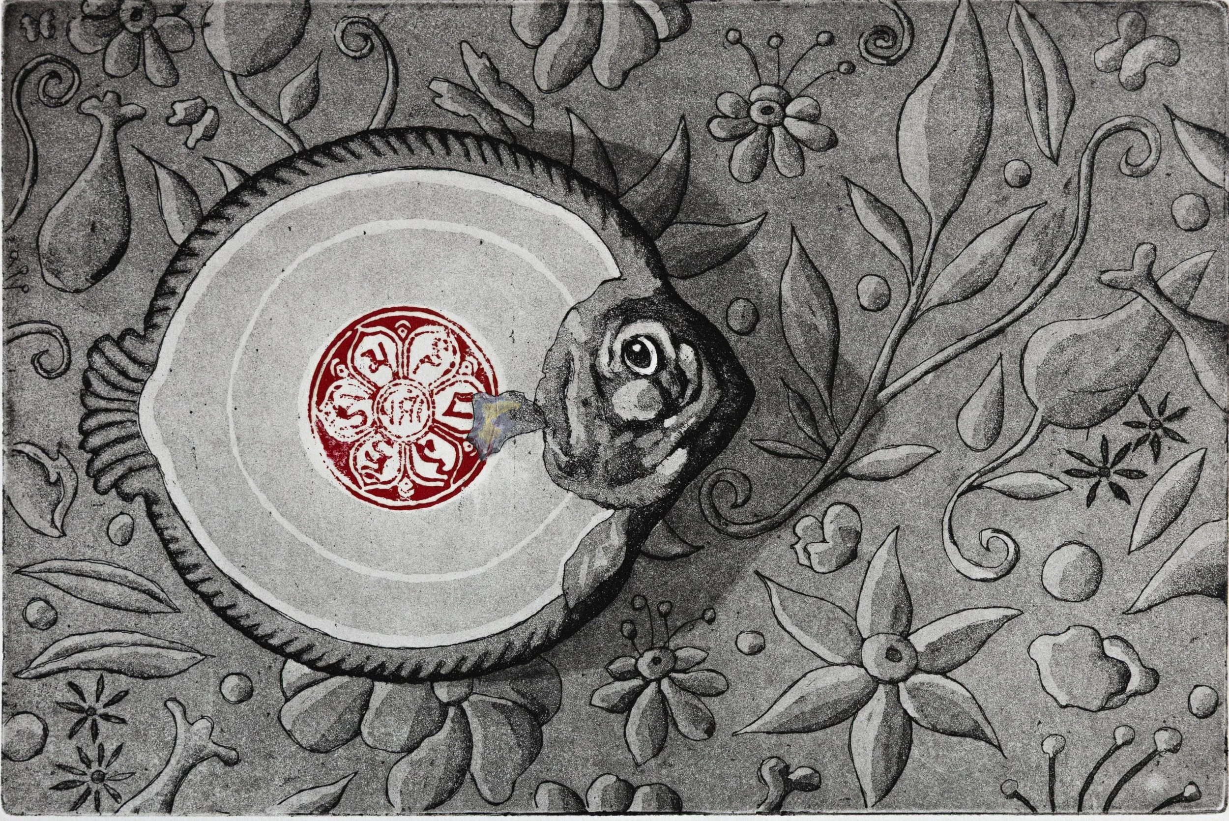 Expressive intaglio print created using aquatint and sugar-lift techniques. Print by Hermann Isaac I Proartika.com