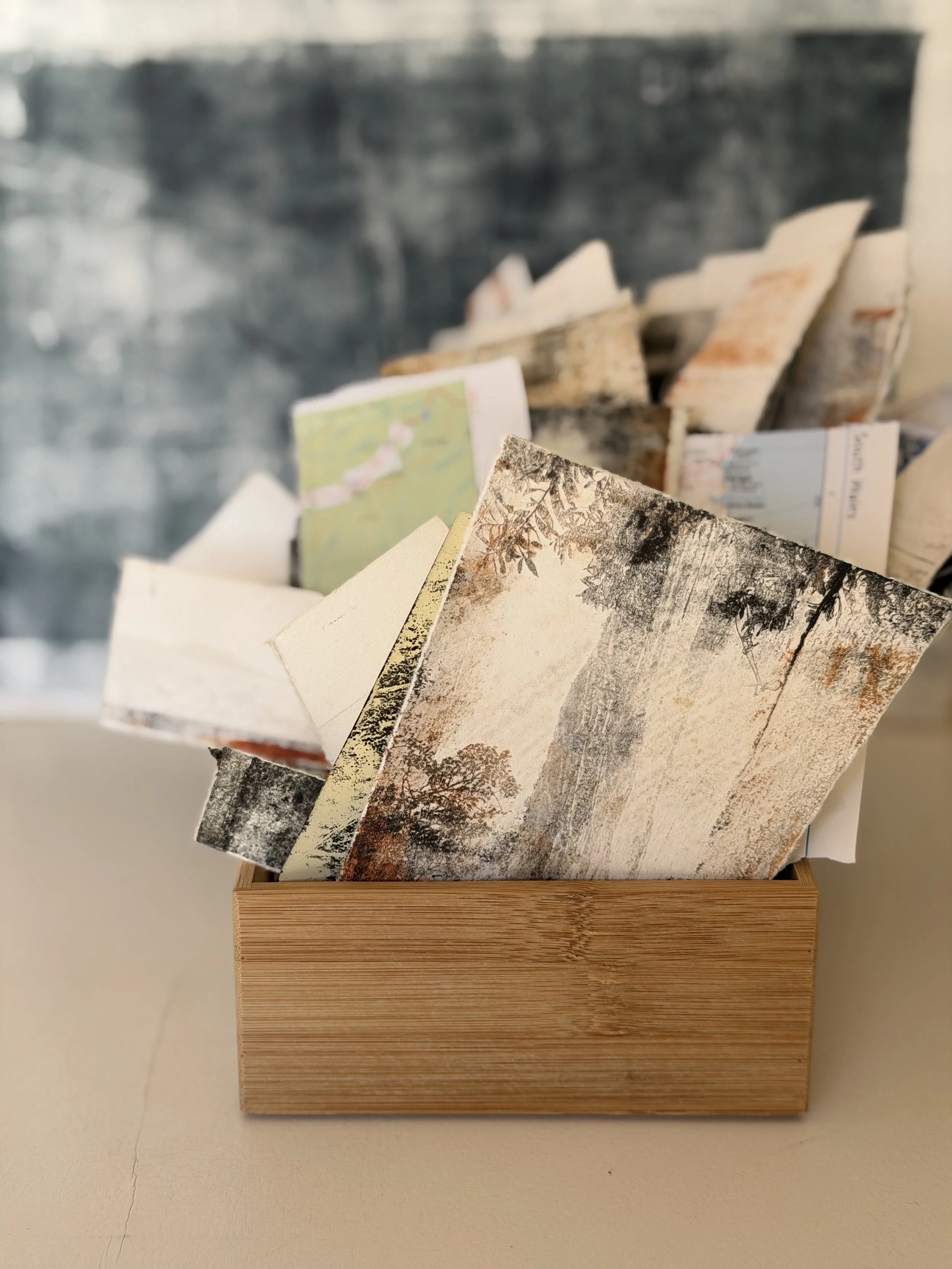 Experimental Monotype Printmaking Course with Francesco Geronazzo. Prints (dry point, etchings, handprinted scraps) for collage.