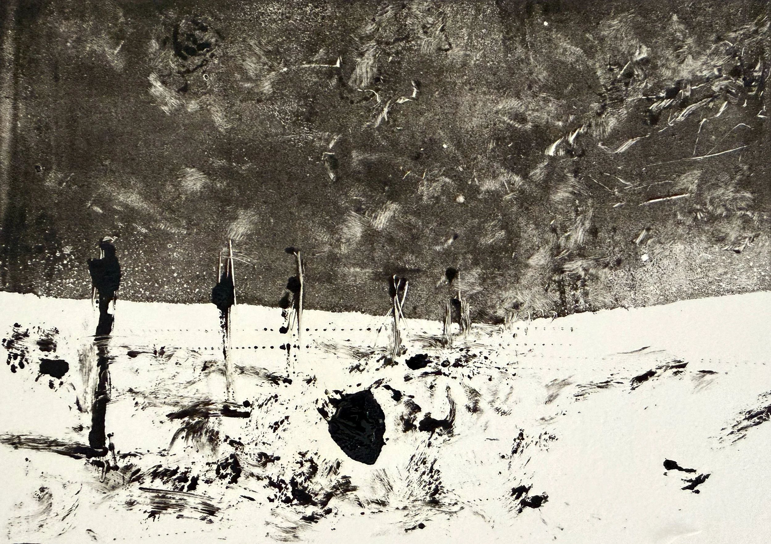 An artwork by Francesco Geronazzo, a printmaking master teaching Experimental Monotype Printmaking Course on proartika.com