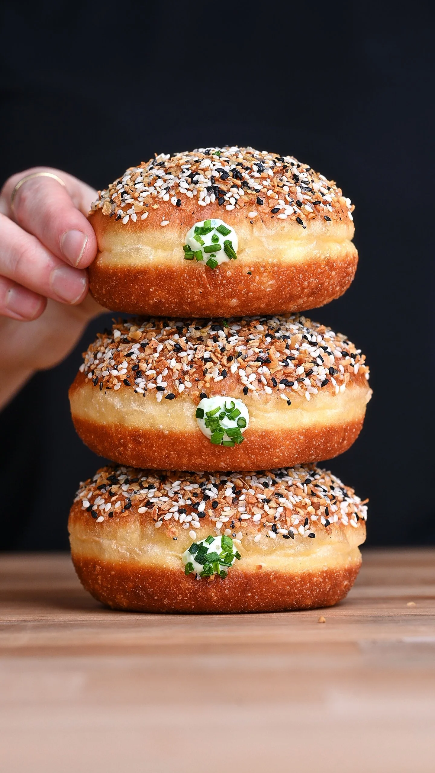 savory donuts fluffy donut recipe best donuts savory baking everything bagel scallion cream cheese chive schmear
