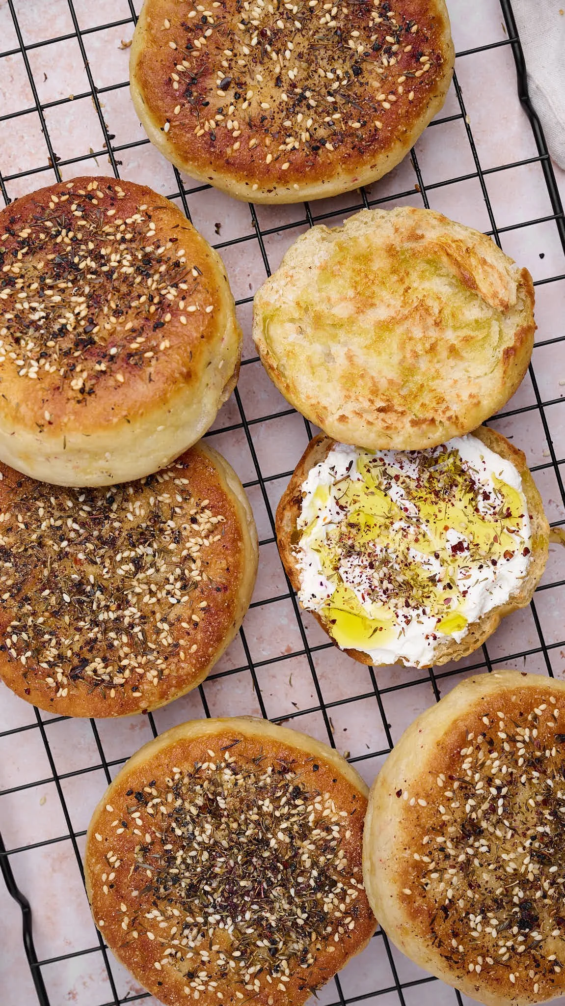 zaatar english muffins homemade english muffins bread baking yeasted dough zaatar olive oil bread