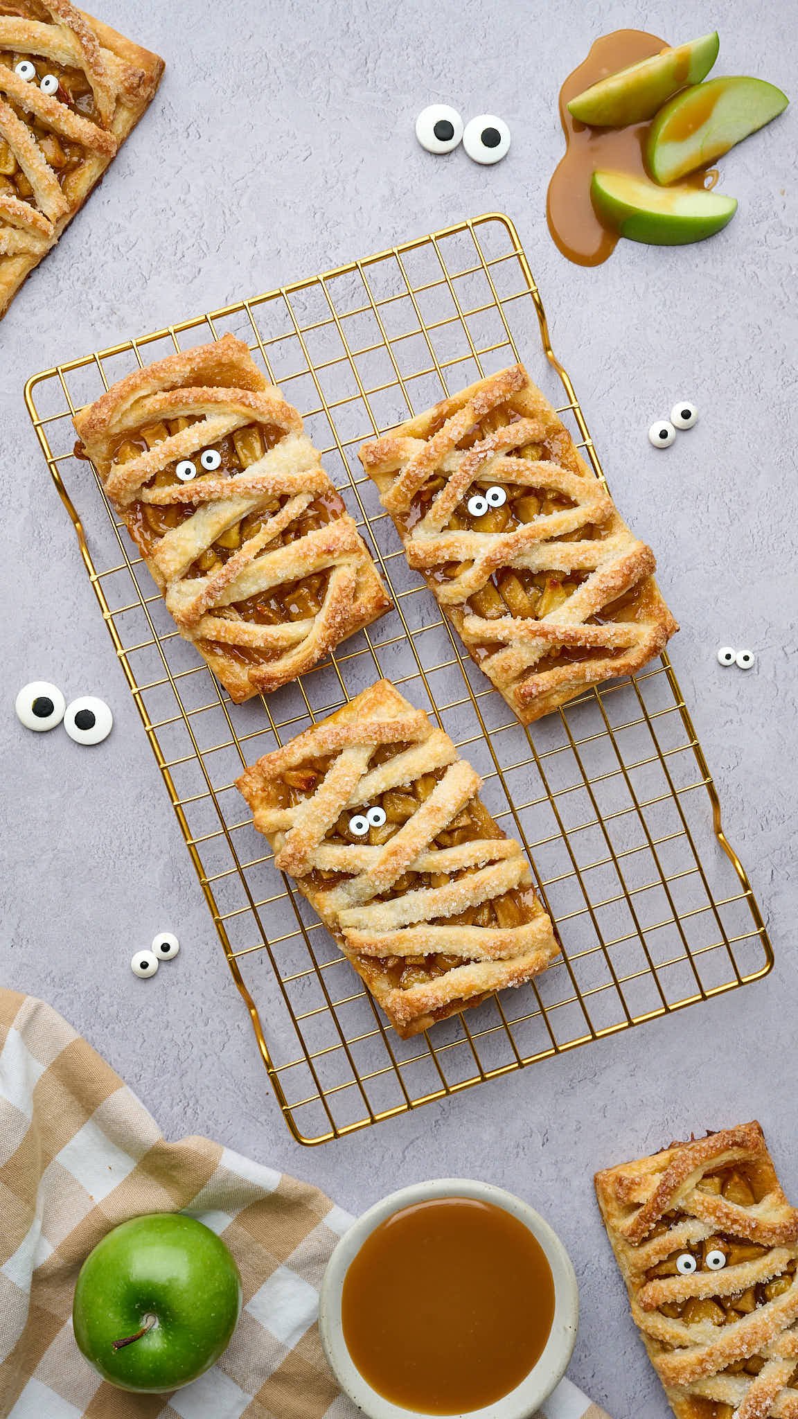 apple hand pies caramel apple pie halloween baking fall baking halloween treats caramel apples spiced apple pie sour cream pie crust mummy hand pies mummy pies