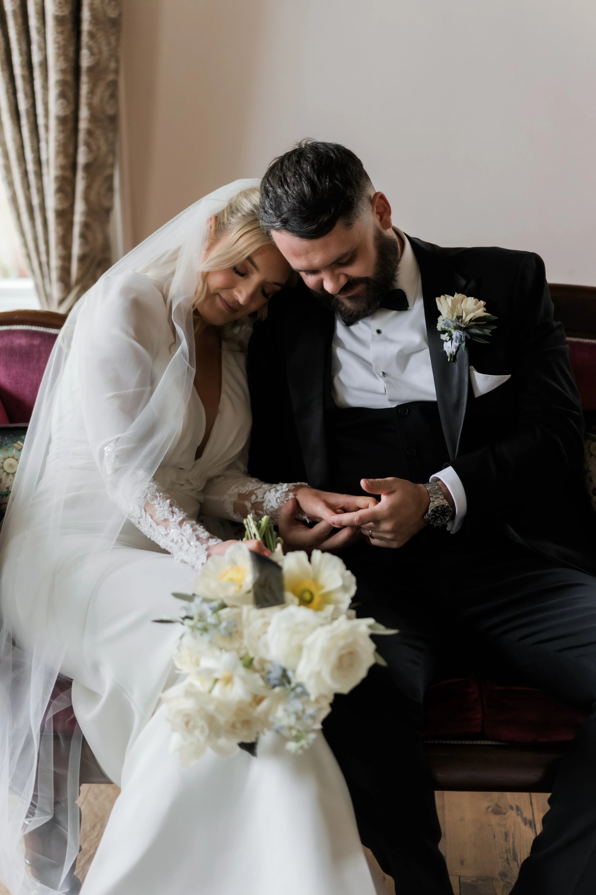 Luxury wedding photography at Charlton Hall, capturing quiet connection and effortless elegance during the couple shoot