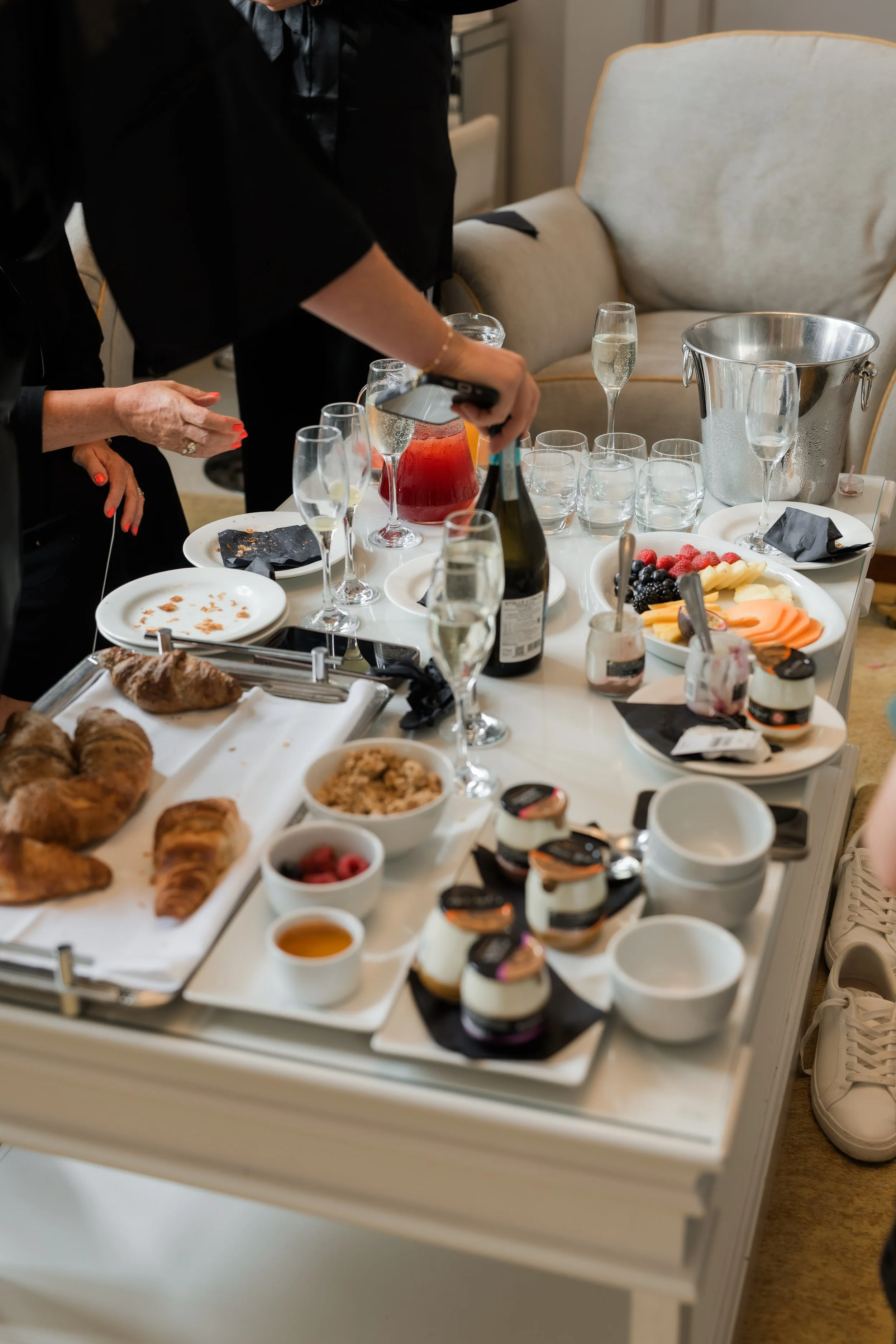 L&J Wedding Photography & Videography. Documentary Yorkshire Weddings.  Table details of breakfast
