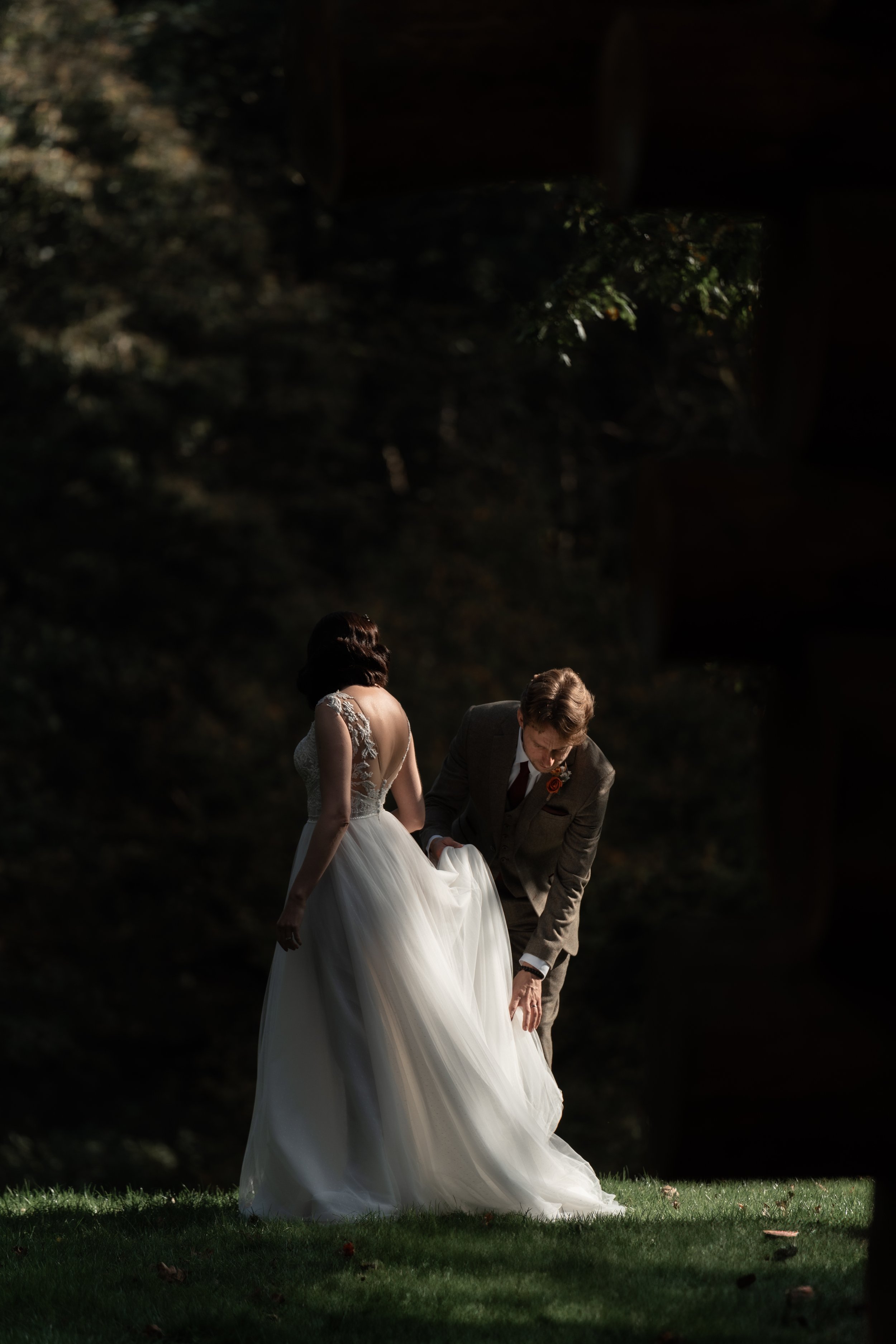 L&J Documentary wedding photography and videography. Bride and groom. Cumbria wedding. Hidden River Cabins. Naturally beautiful with a fine art flair.