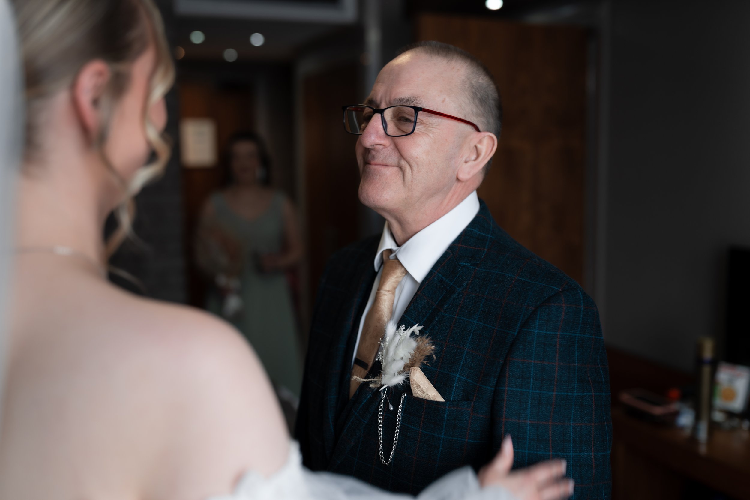 L&J Wedding Photography and Videography. Father of the bride. First look. Yorkshire wedding. Fine art. Natural beautiful.
