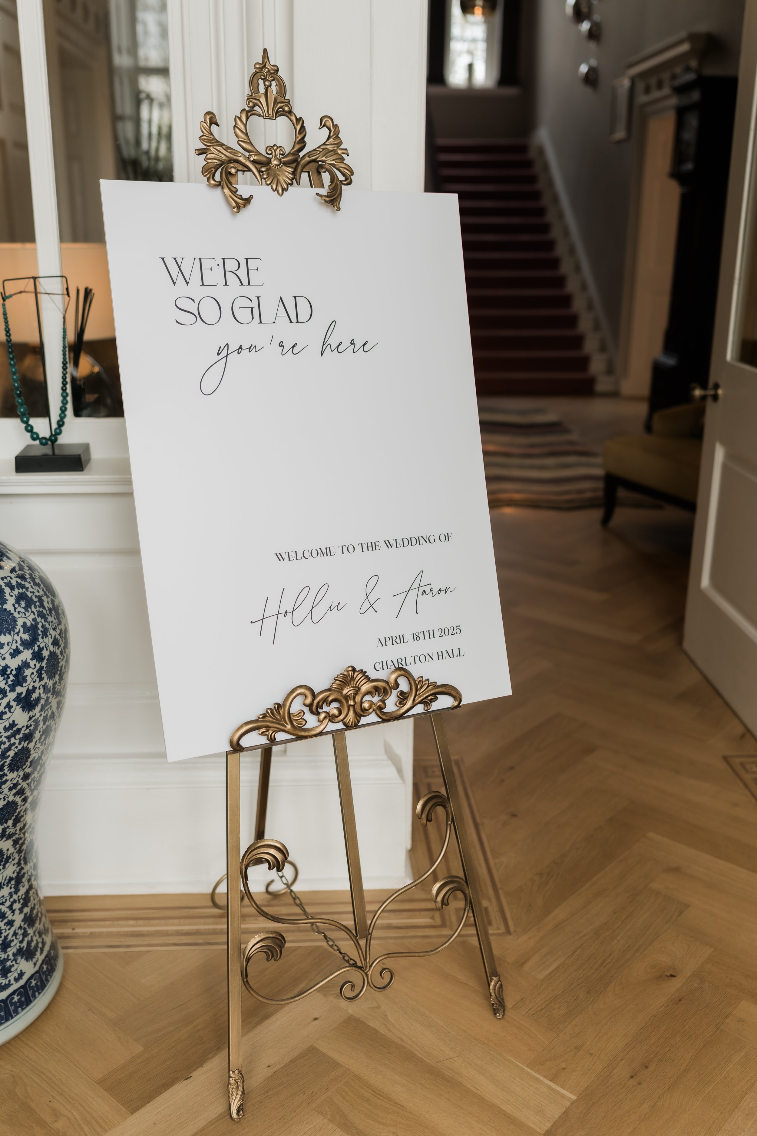 Wedding day detail inside Charlton Hall’s main house, with characterful decor and soft natural light