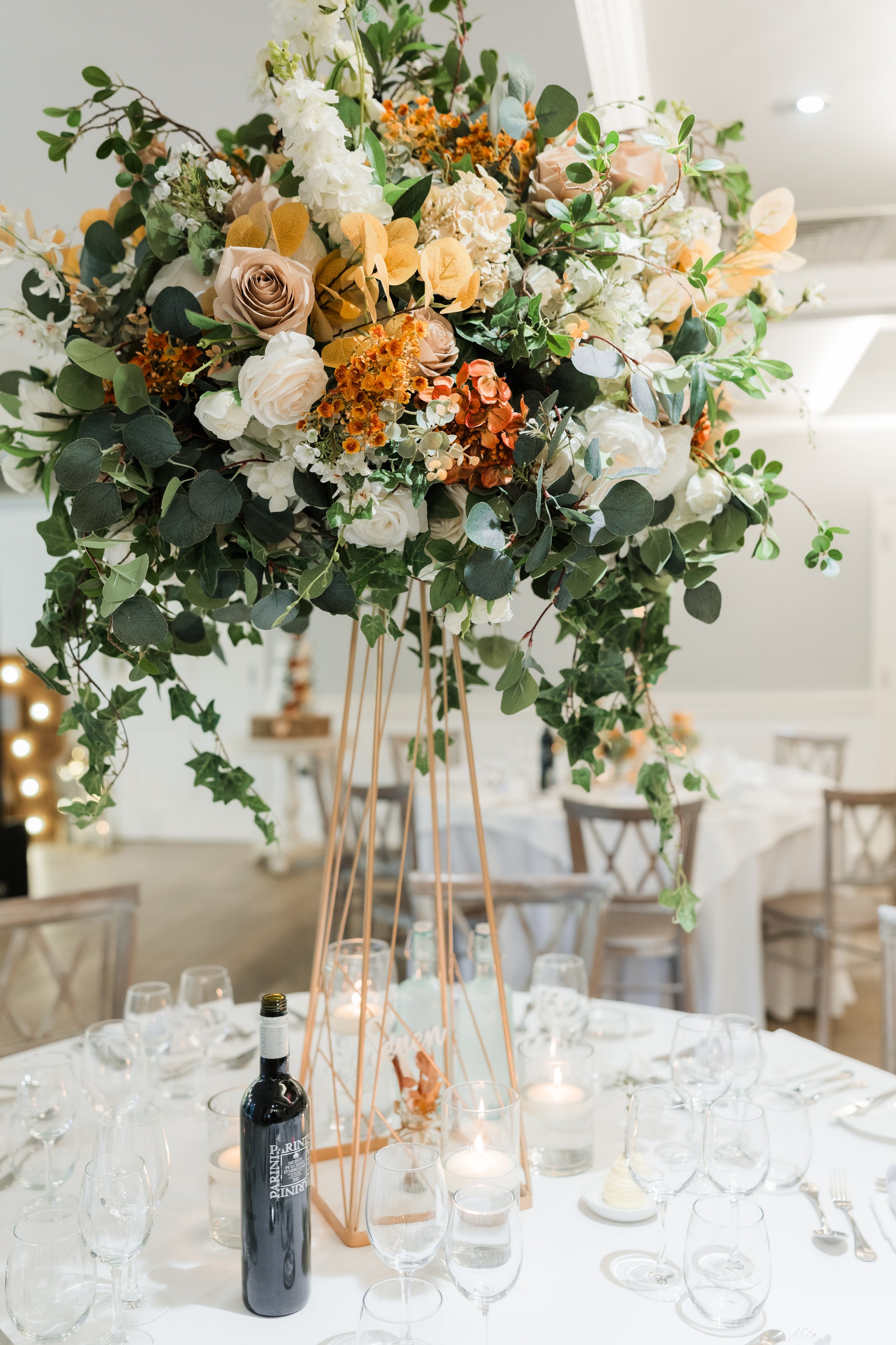L&J Wedding Photography & Videography. Documentary UK Weddings - Old Palace Chester. Table decoration. Naturally beautiful with a fine art flair.