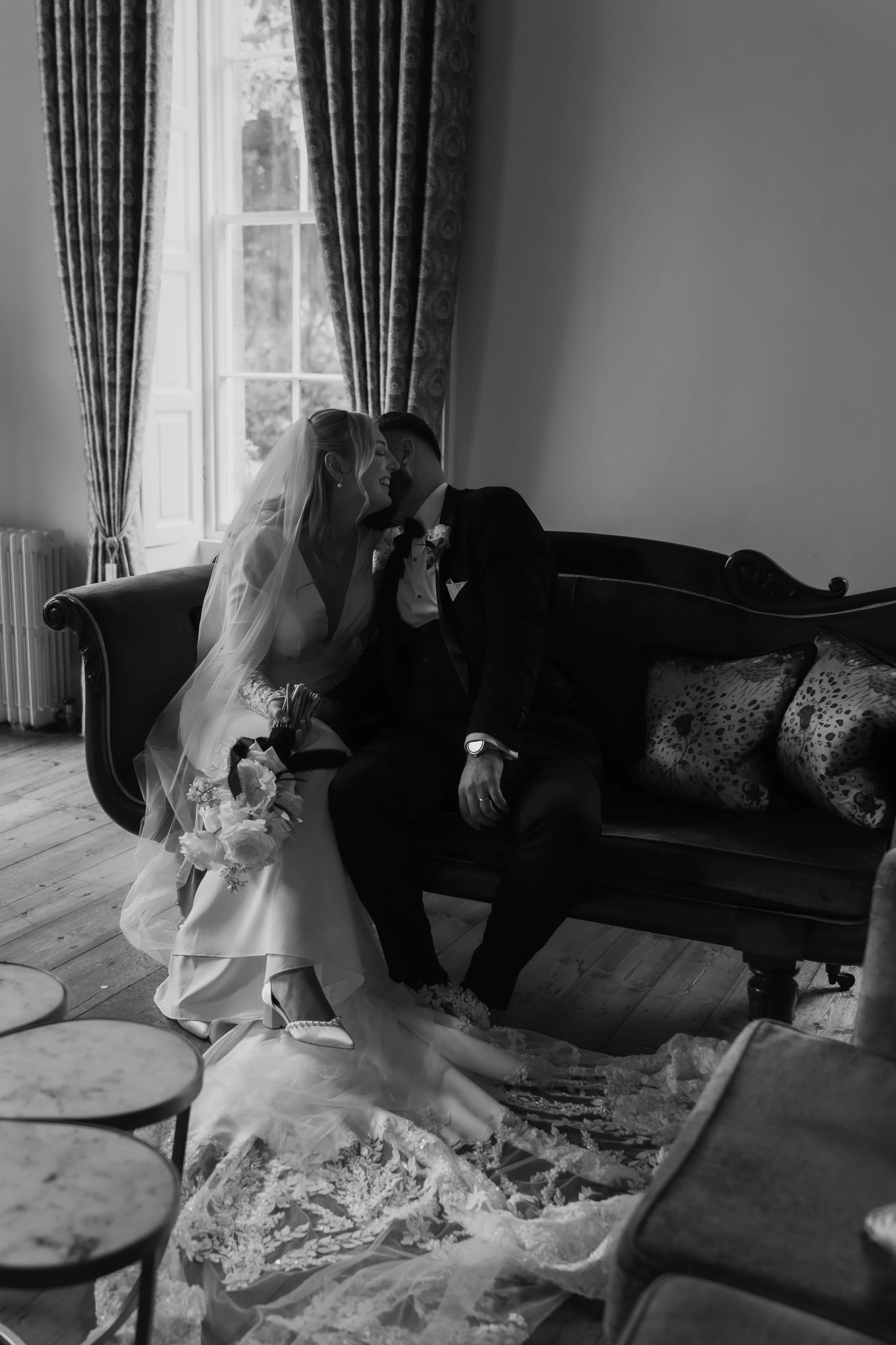 Luxury wedding photography at Charlton Hall, capturing quiet connection and effortless elegance during the couple shoot