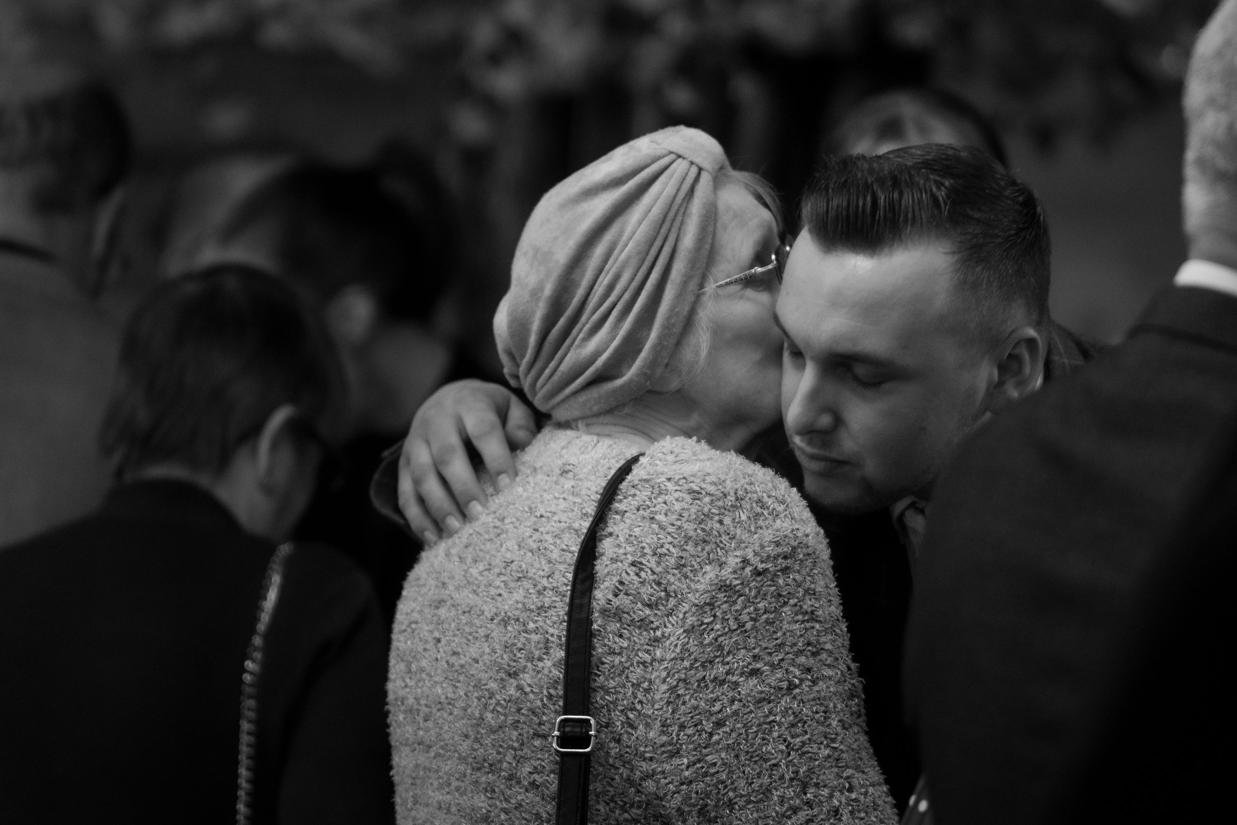 L&J Wedding Photography and Videography. Groom and gran hug. Yorkshire wedding. Fine art. Natural beautiful.